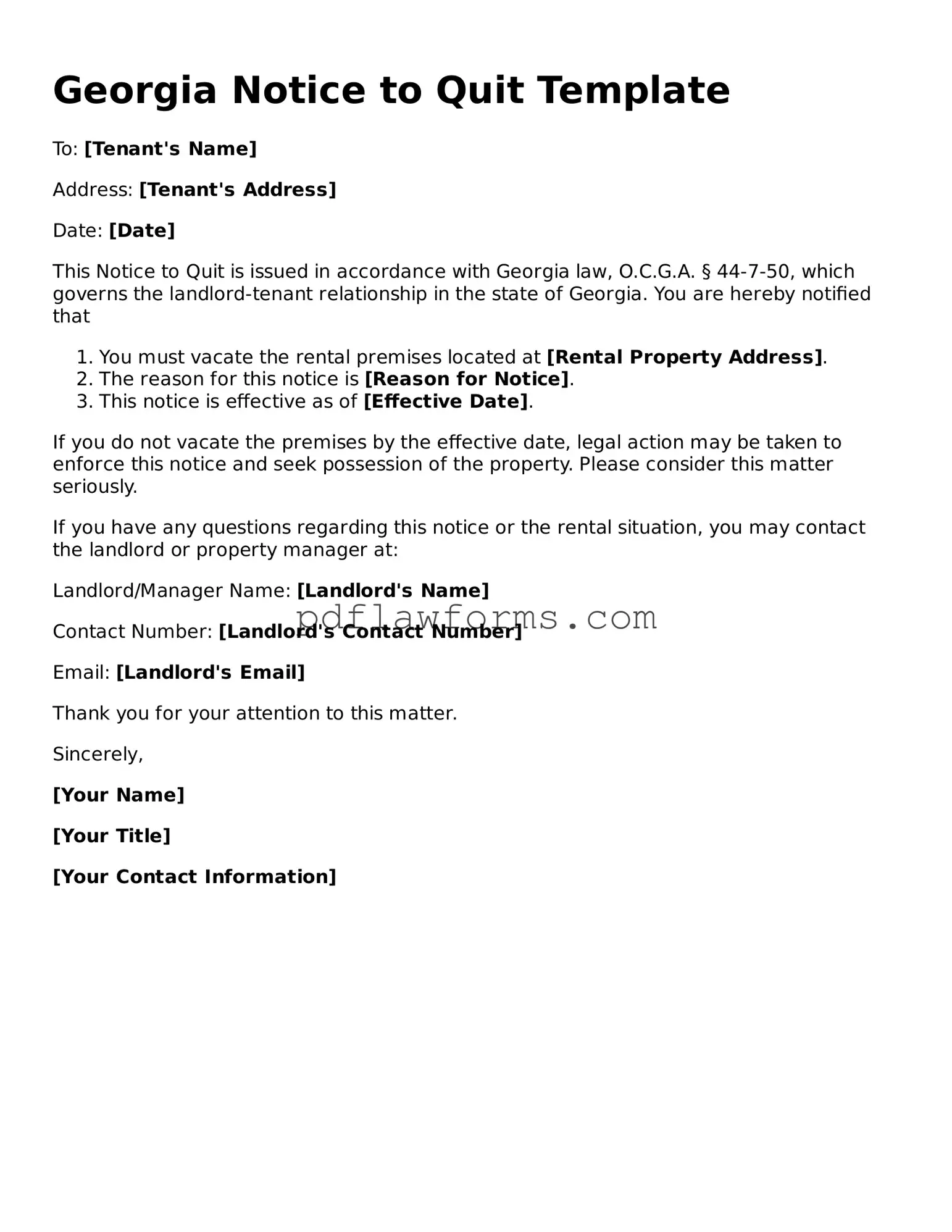 Notice to Quit Form for the State of Georgia