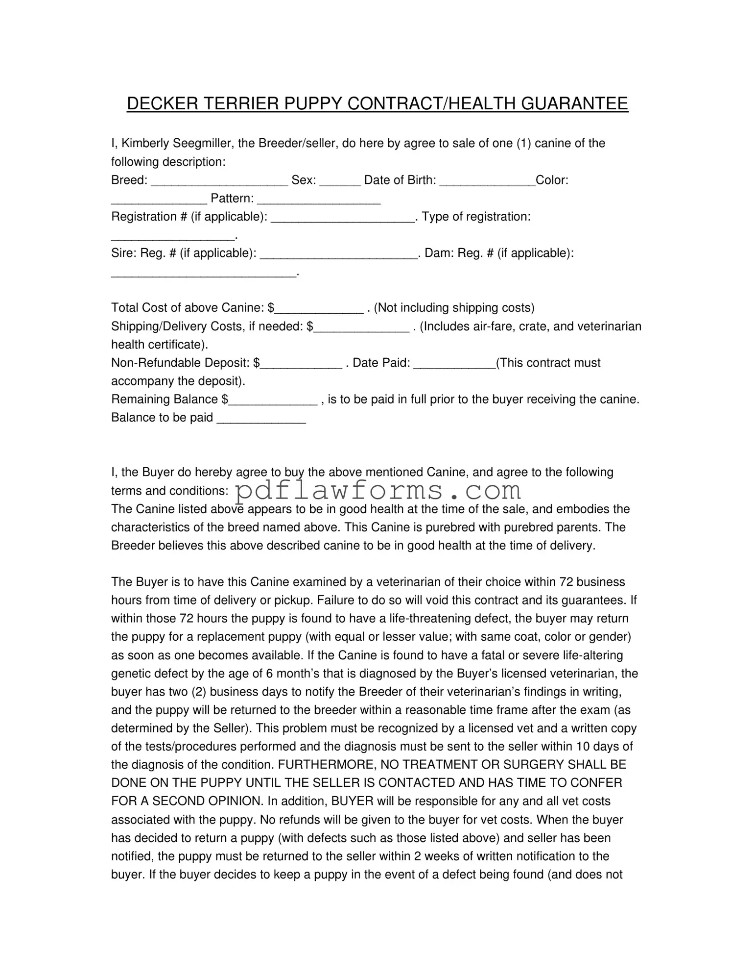 Fill Your Health Guarantee Template