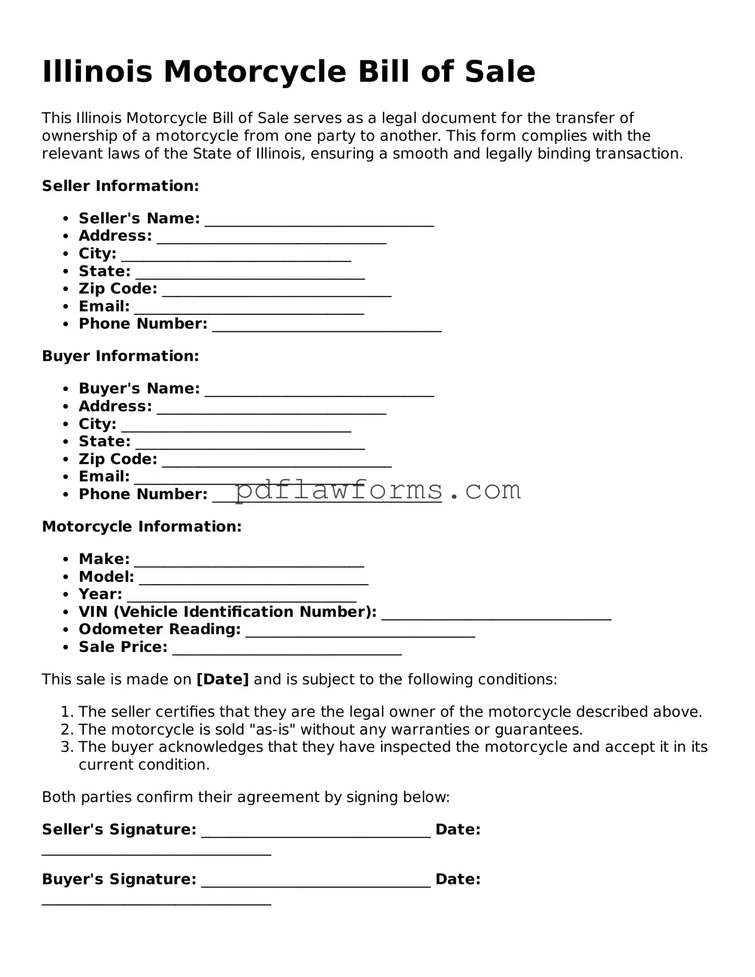 Motorcycle Bill of Sale Form for the State of Illinois