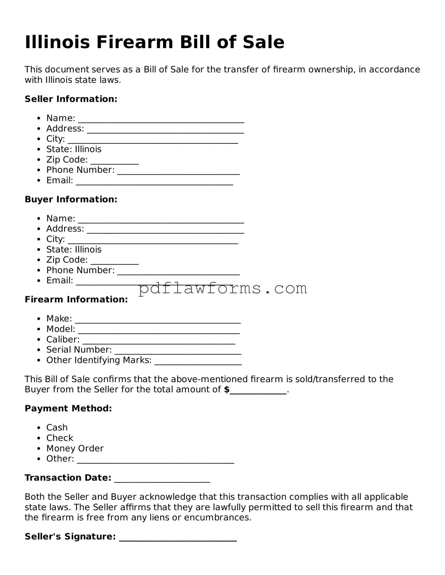 Firearm Bill of Sale Form for the State of Illinois