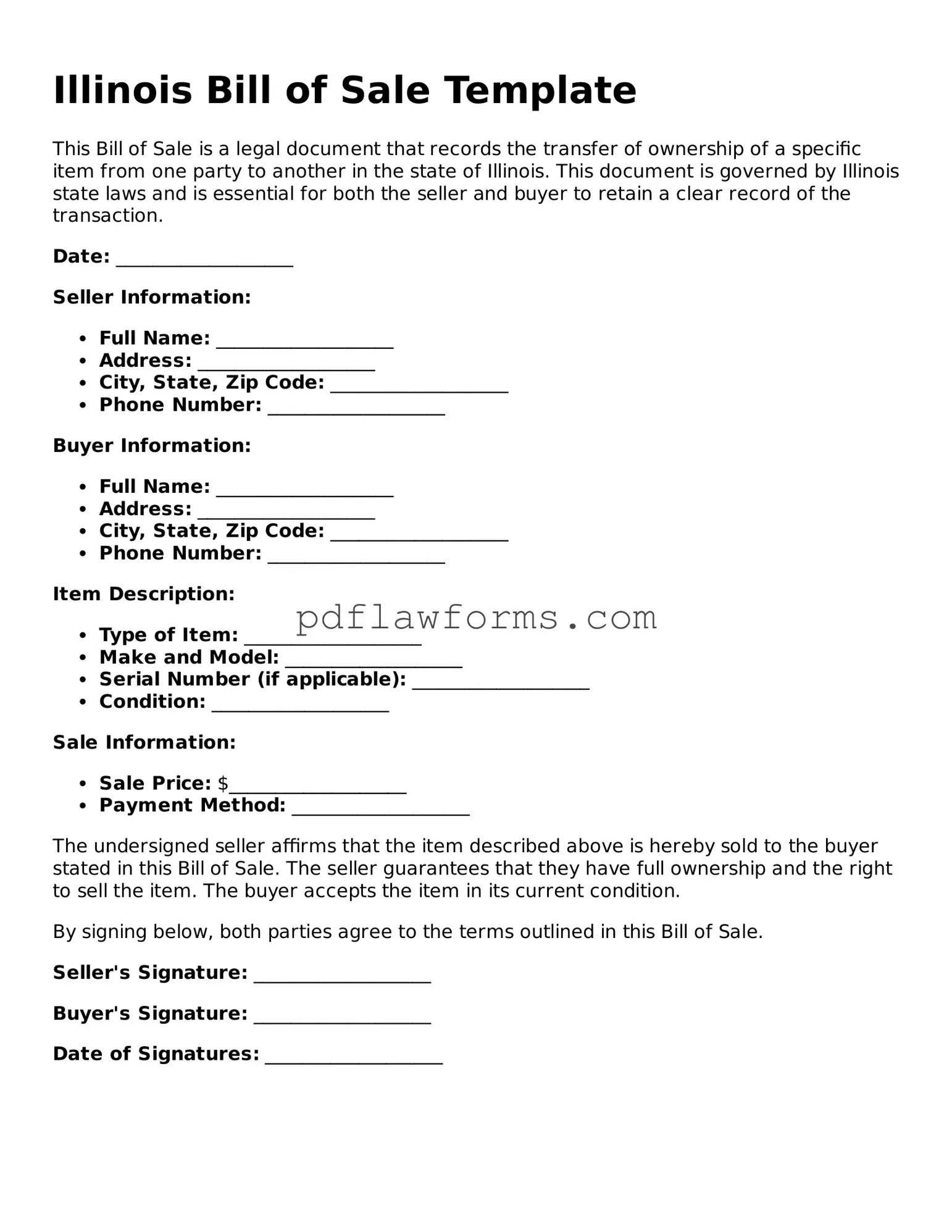 Bill of Sale Form for the State of Illinois