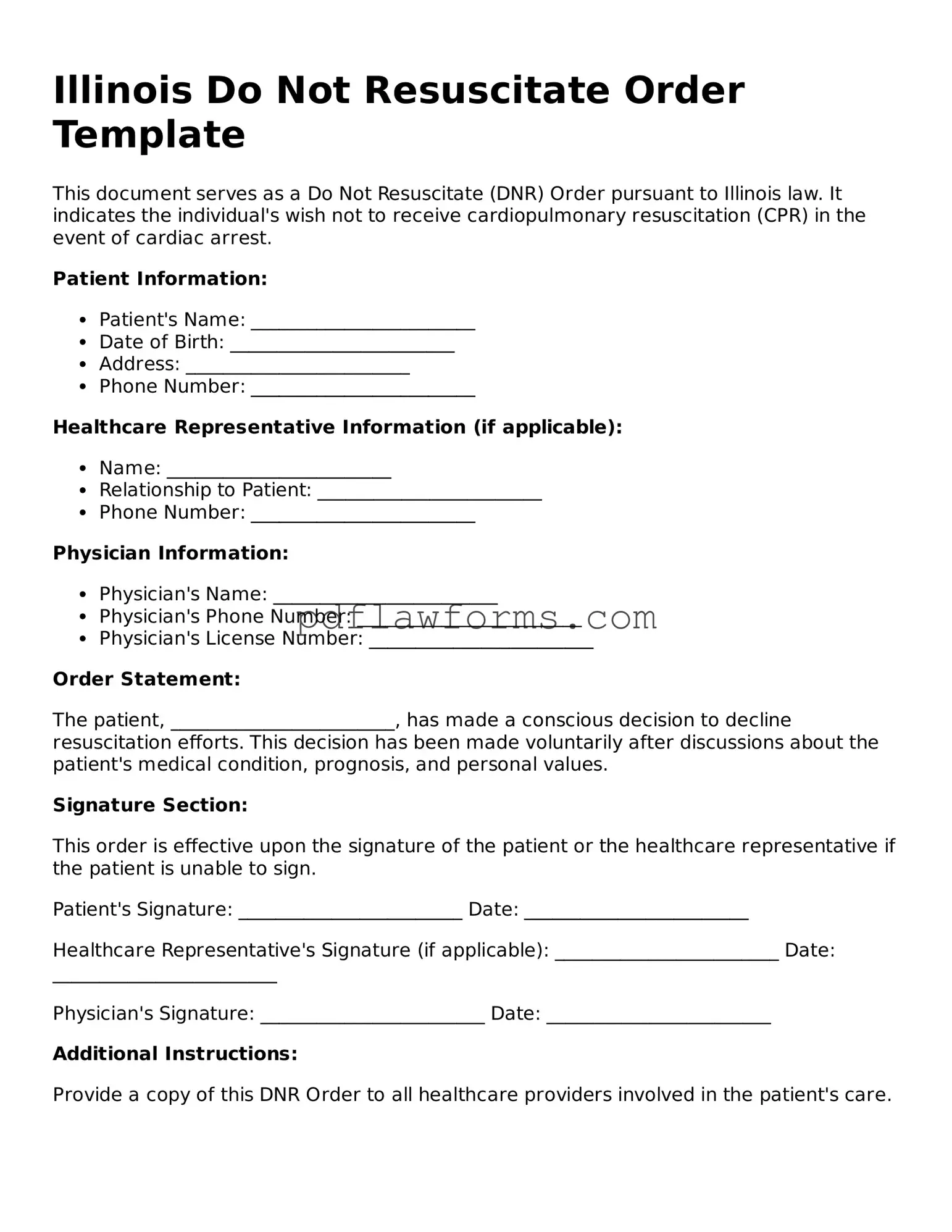 Do Not Resuscitate Order Form for the State of Illinois