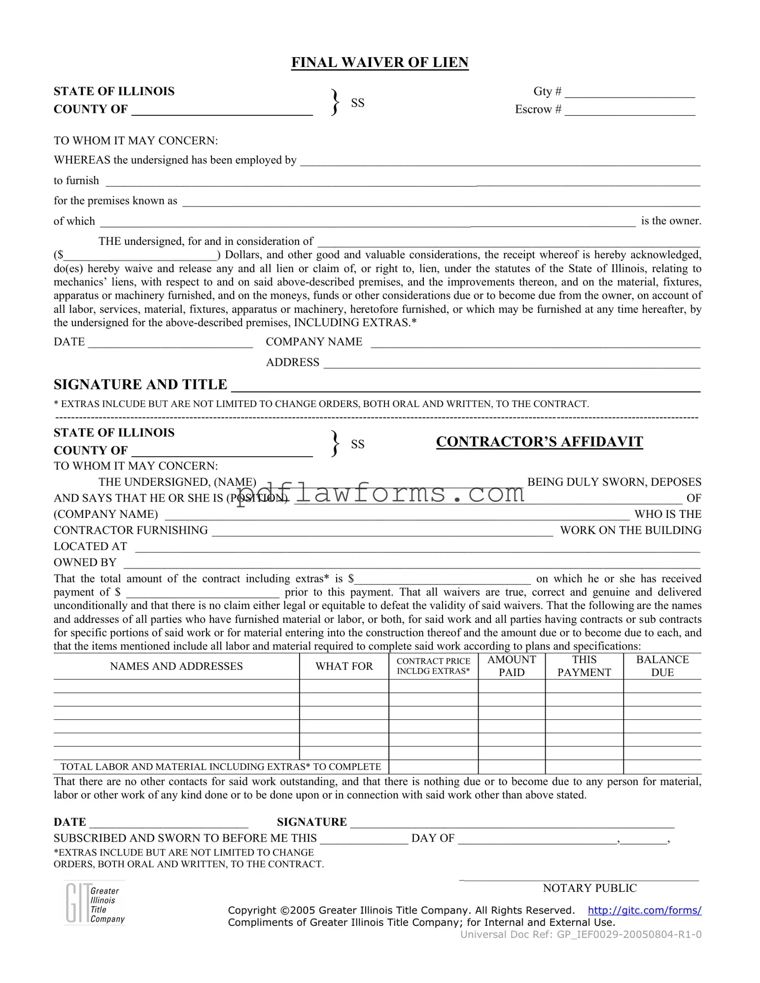 Fill Your Illinois Final Waiver Of Lien Template