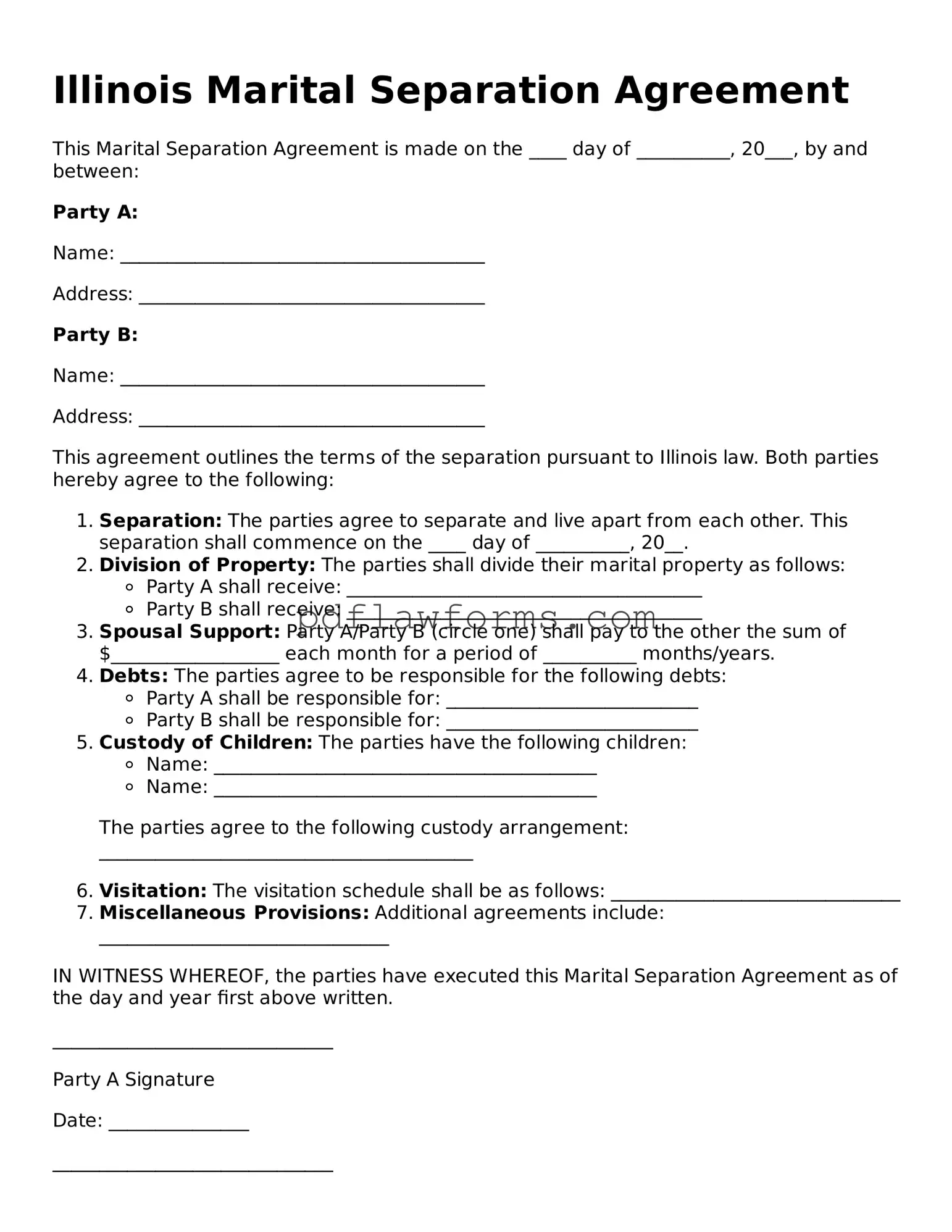 Marital Separation Agreement Form for the State of Illinois