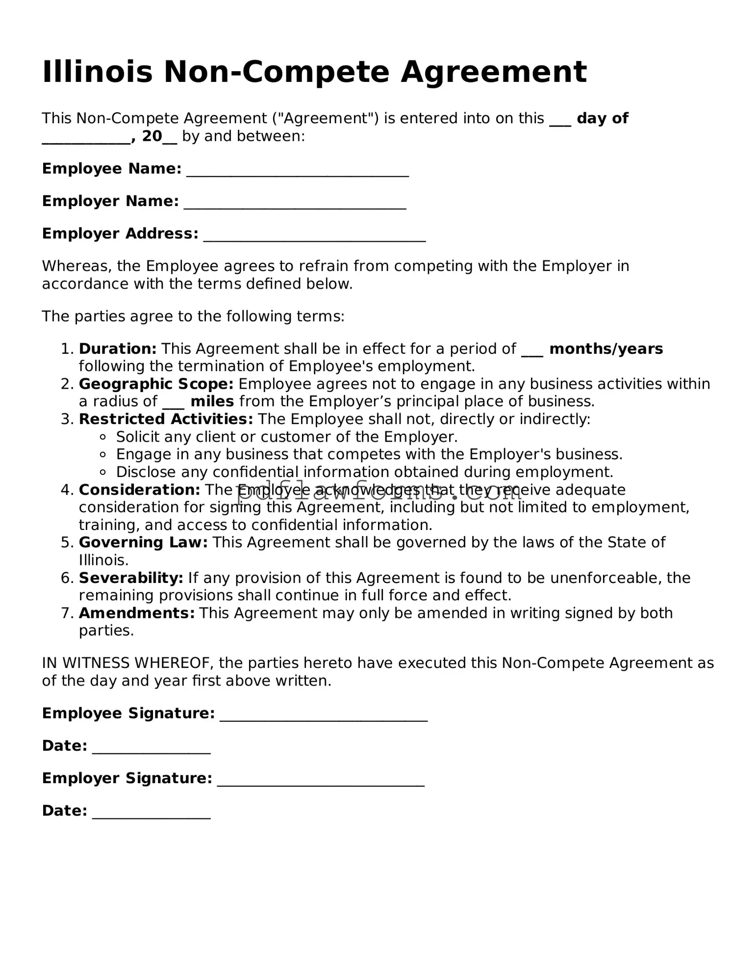 Non-compete Agreement Form for the State of Illinois
