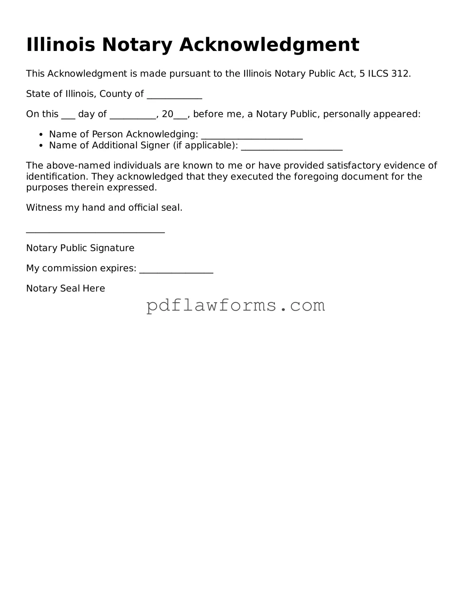 Notary Acknowledgement Form for the State of Illinois