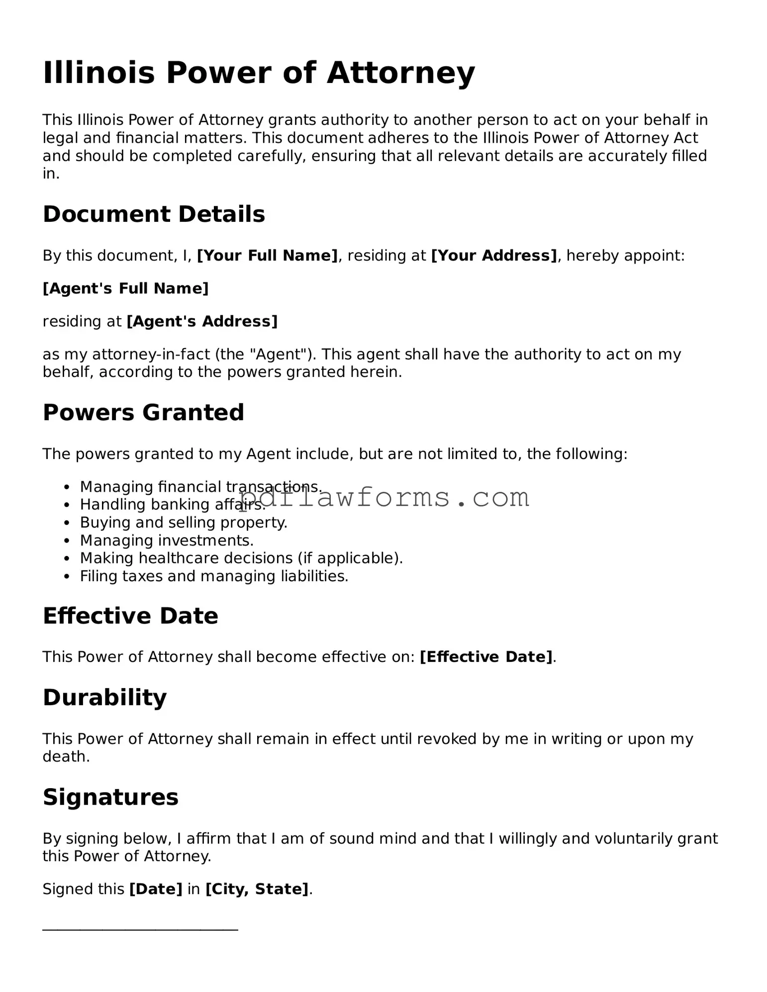 Power of Attorney Form for the State of Illinois