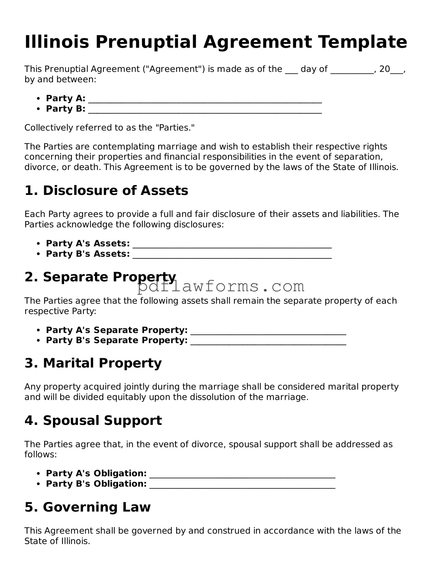 Prenuptial Agreement Form for the State of Illinois