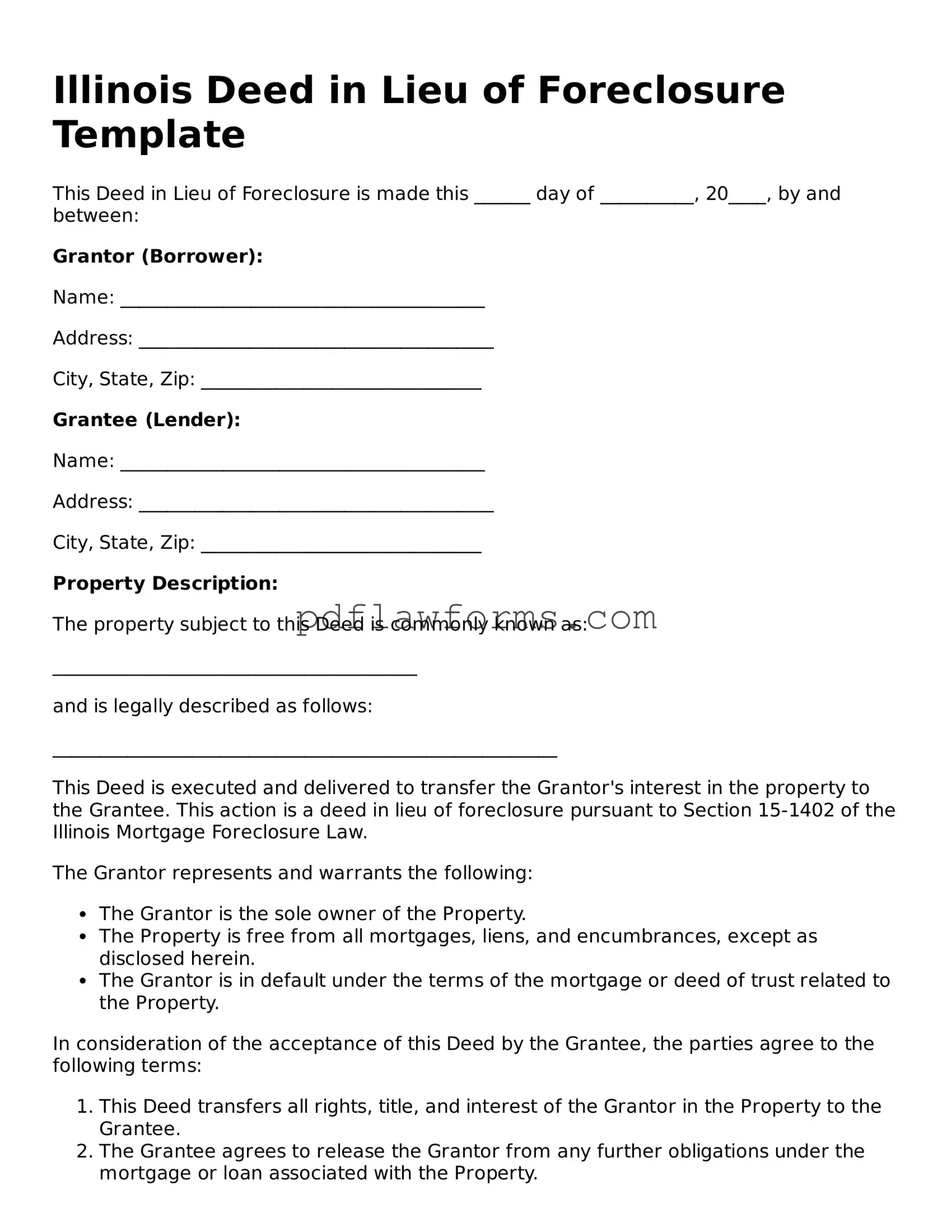 Deed in Lieu of Foreclosure Form for the State of Illinois