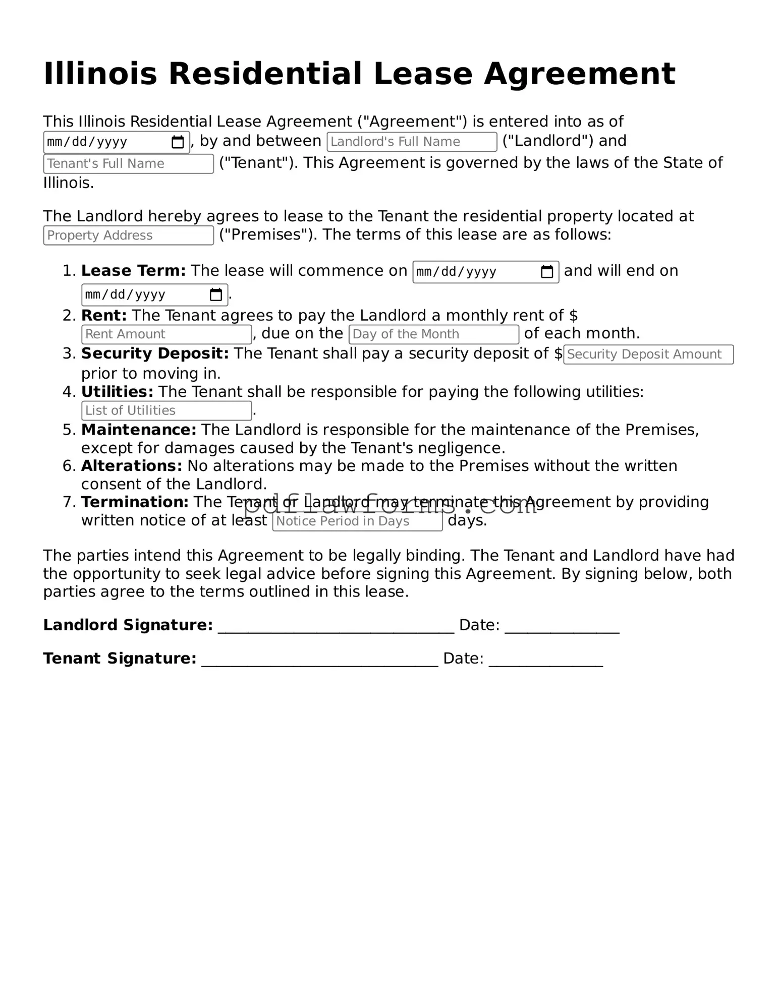 Lease Agreement Form for the State of Illinois