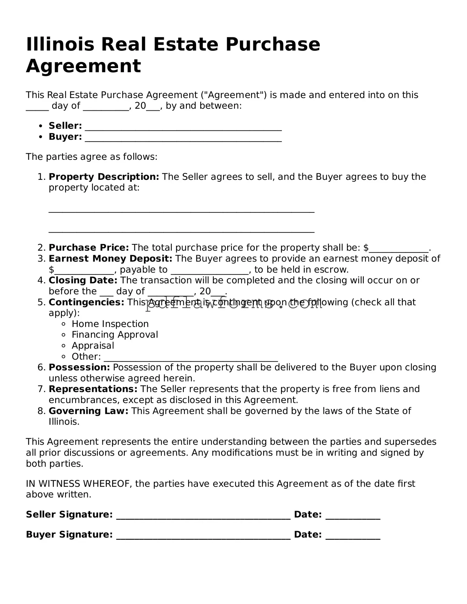 Real Estate Purchase Agreement Form for the State of Illinois