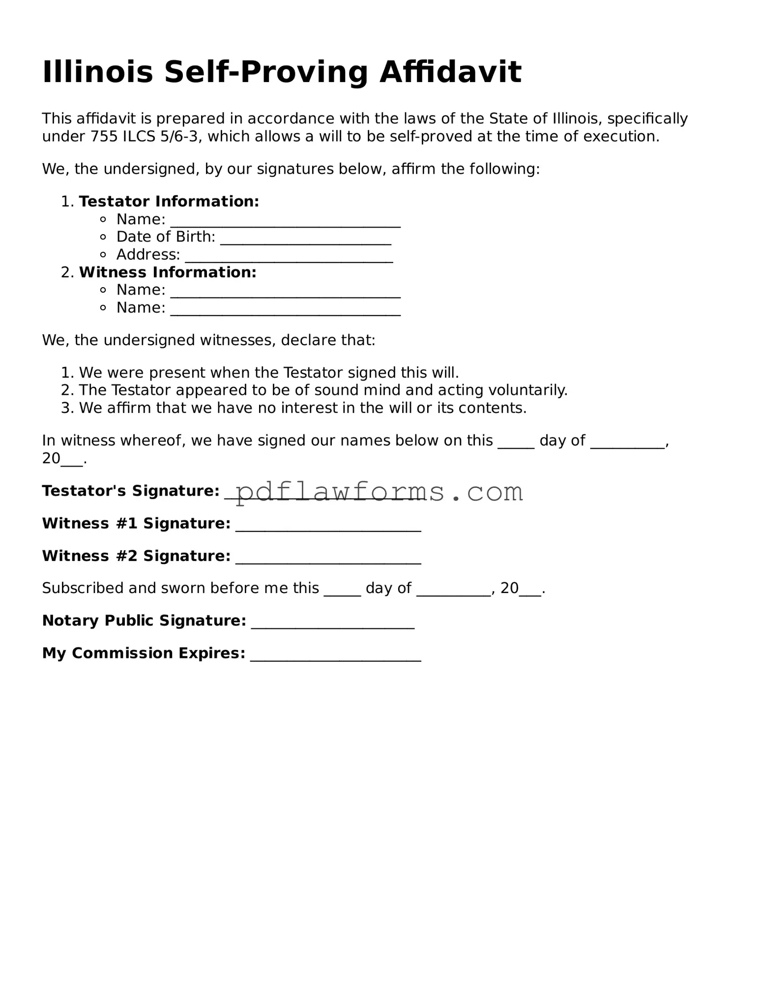 Self-Proving Affidavit Form for the State of Illinois