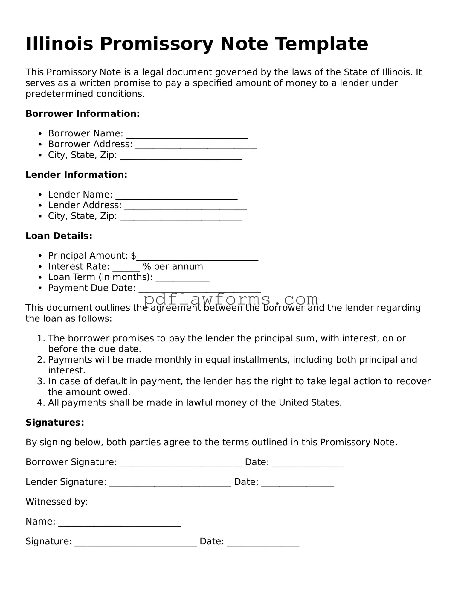 Promissory Note Form for the State of Illinois