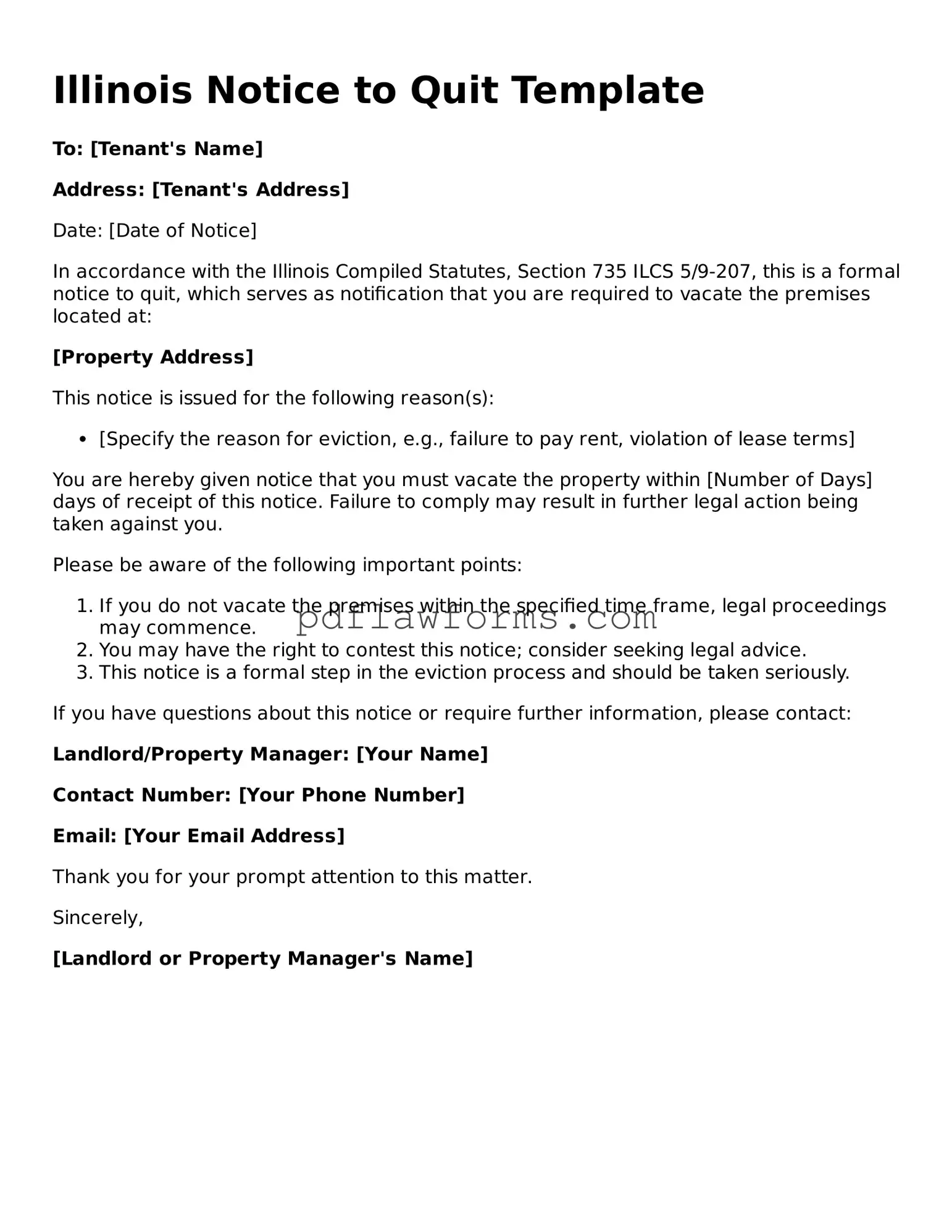 Notice to Quit Form for the State of Illinois