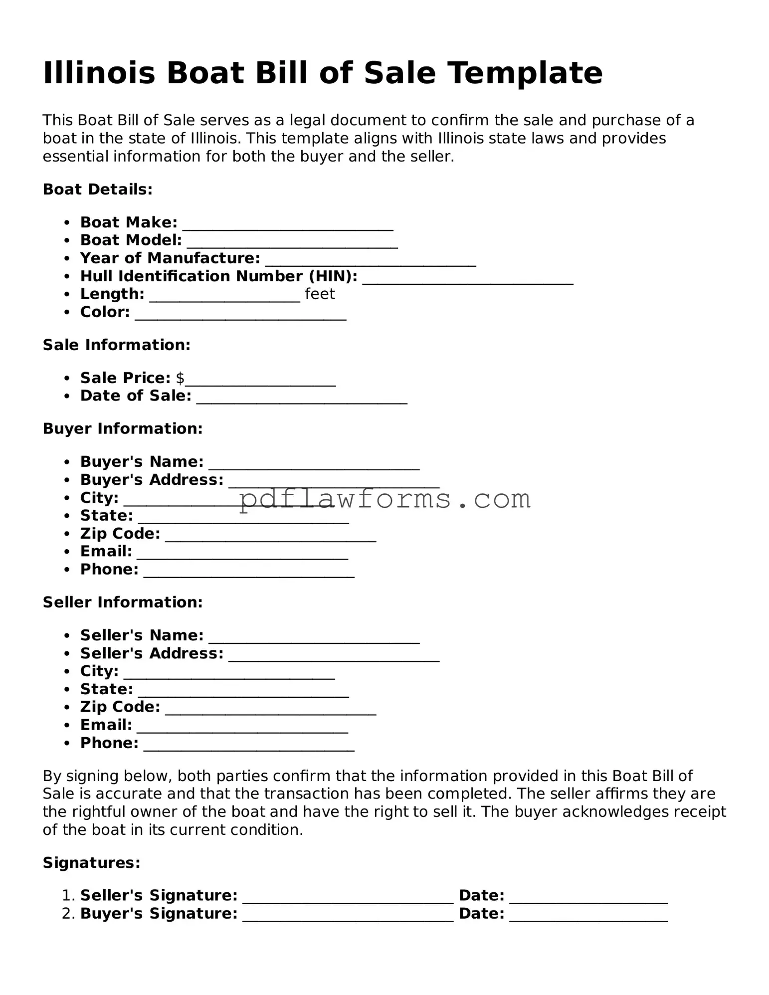 Boat Bill of Sale Form for the State of Illinois