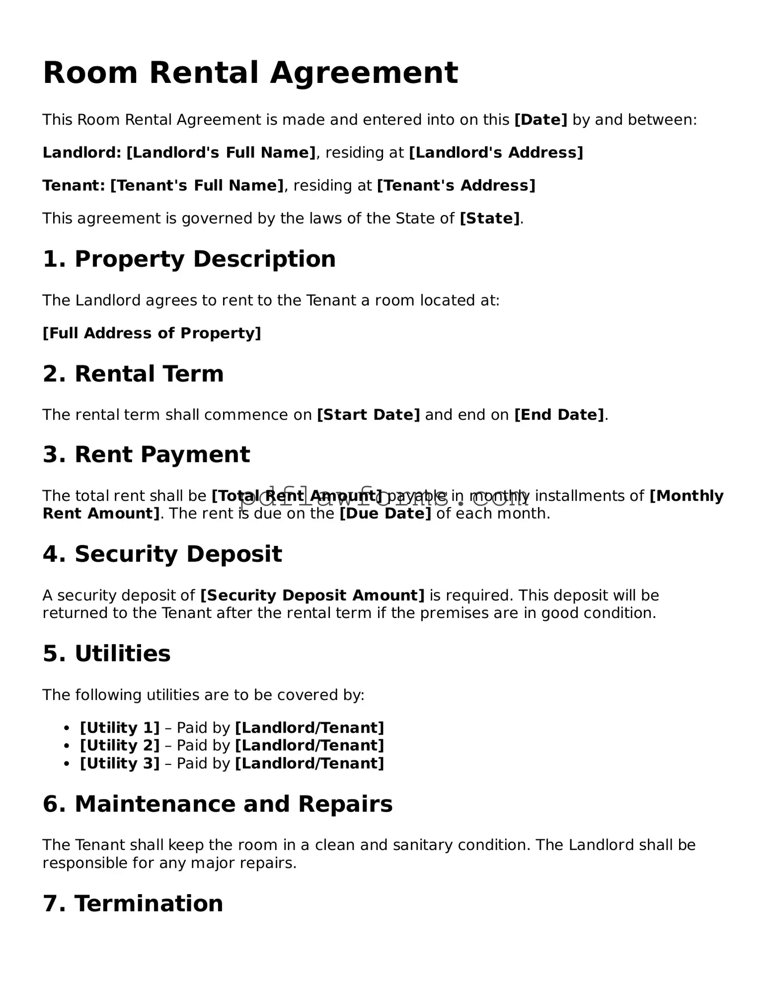 Official Room Rental Agreement Form
