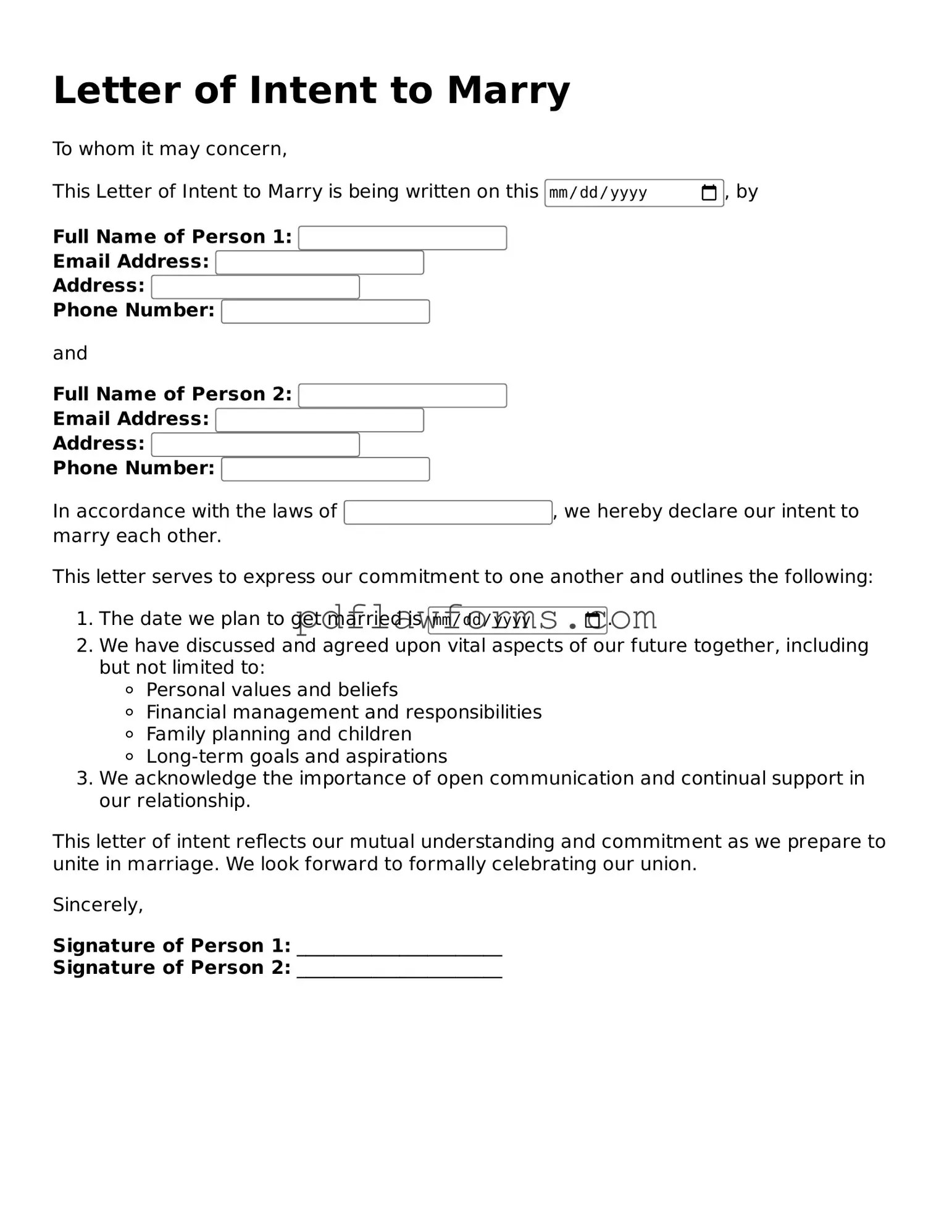 Official Letter of Intent to Marry Form