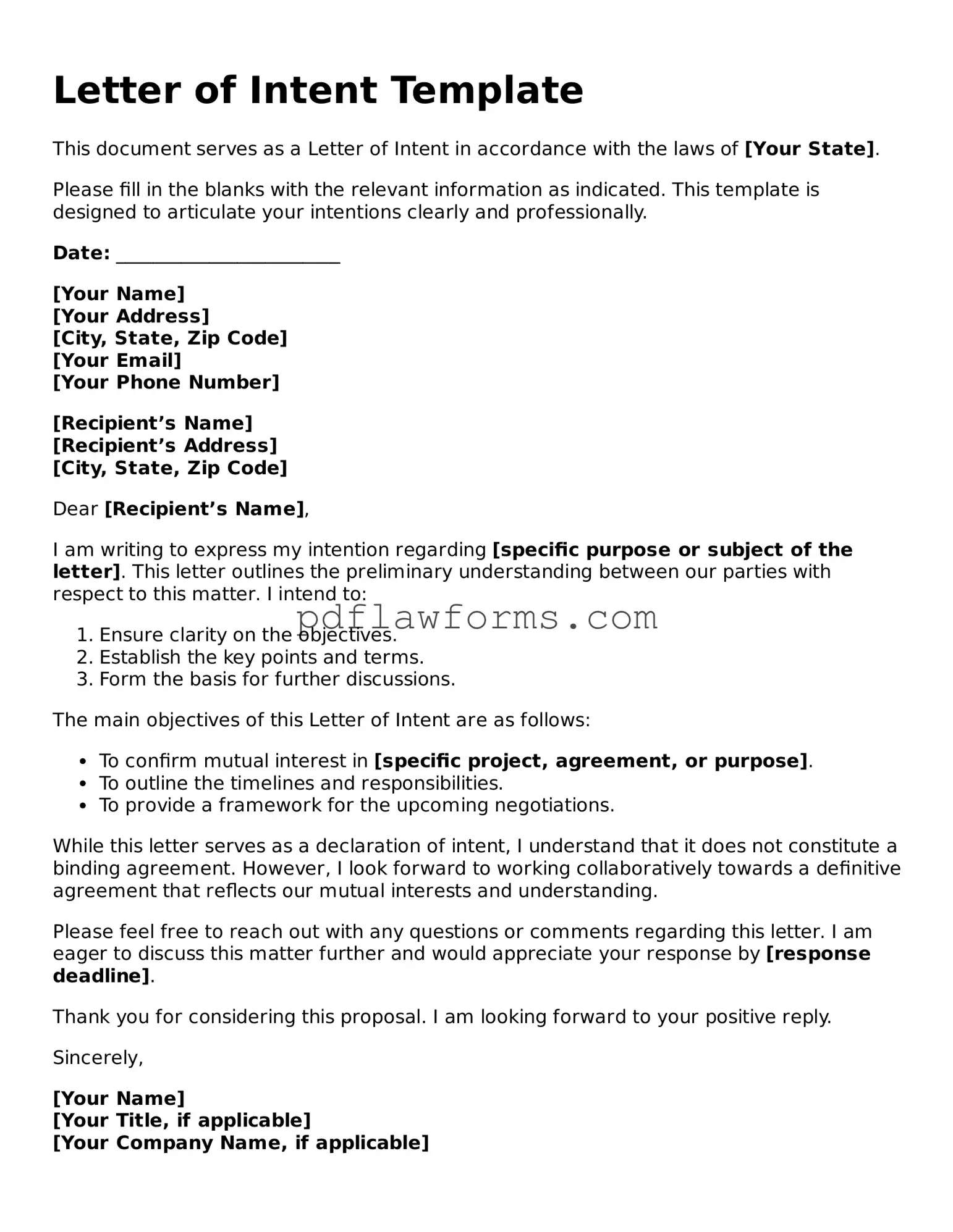 Official Letter of Intent Form