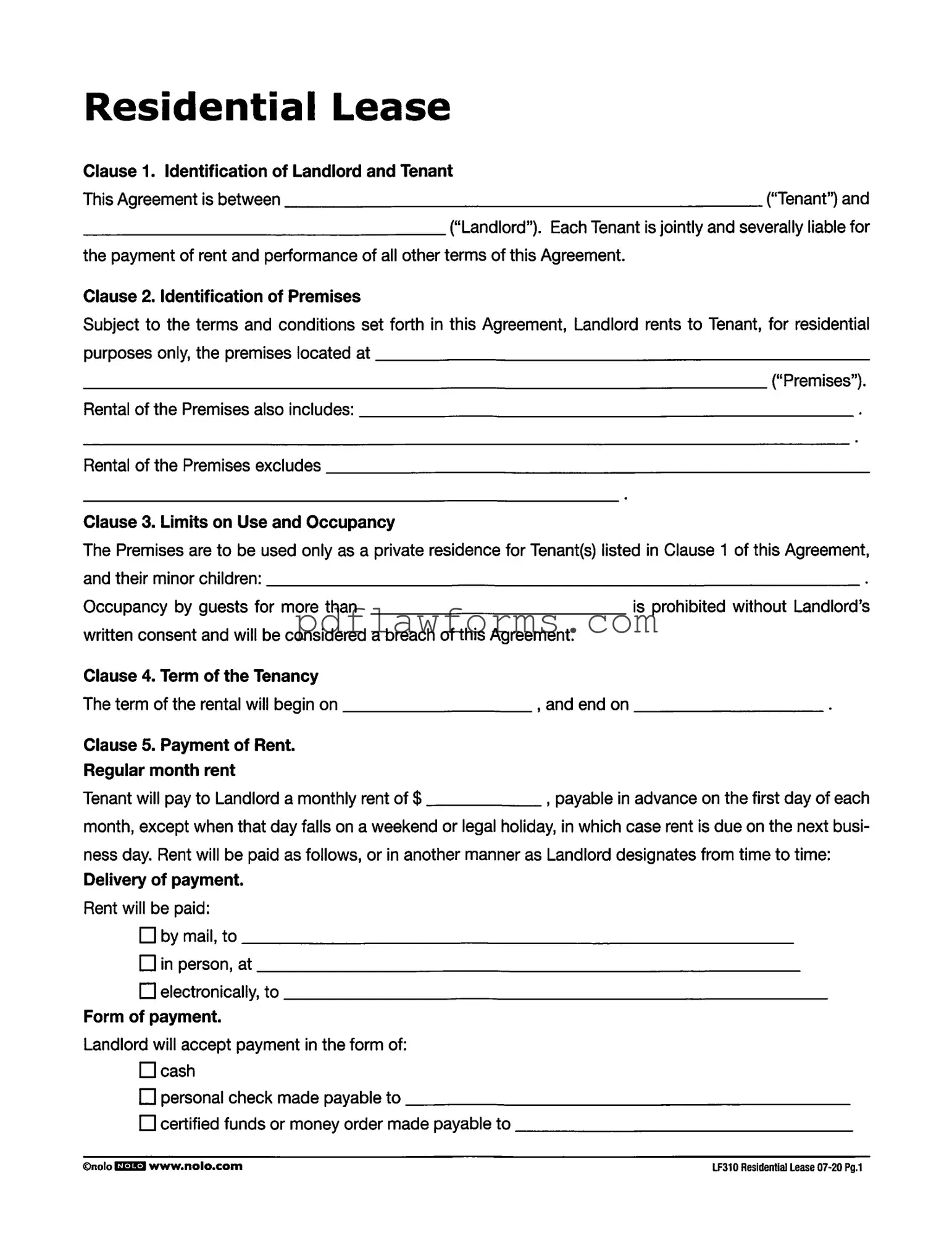 Fill Your Lf310 Residential Lease Template