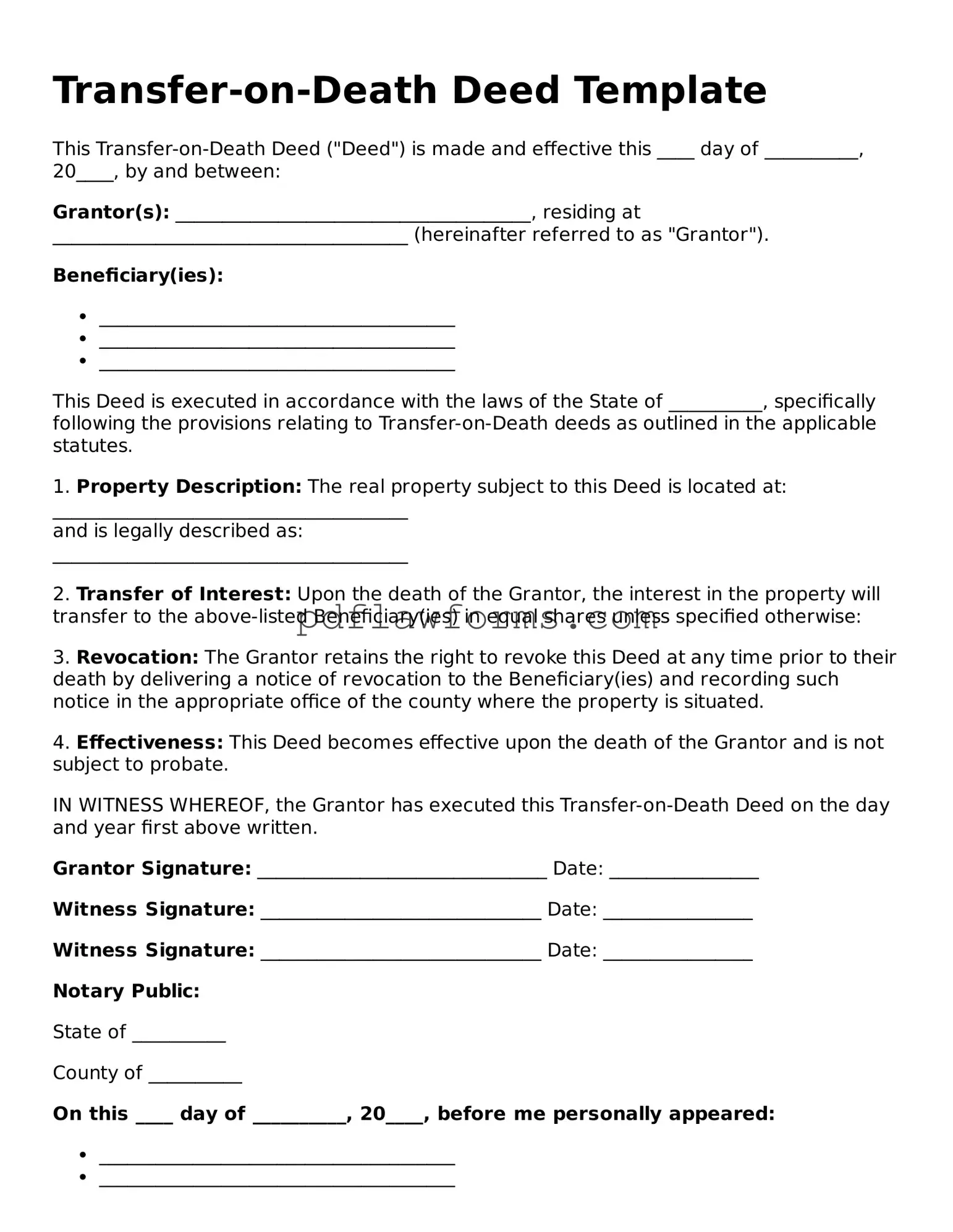 Official Transfer-on-Death Deed Form