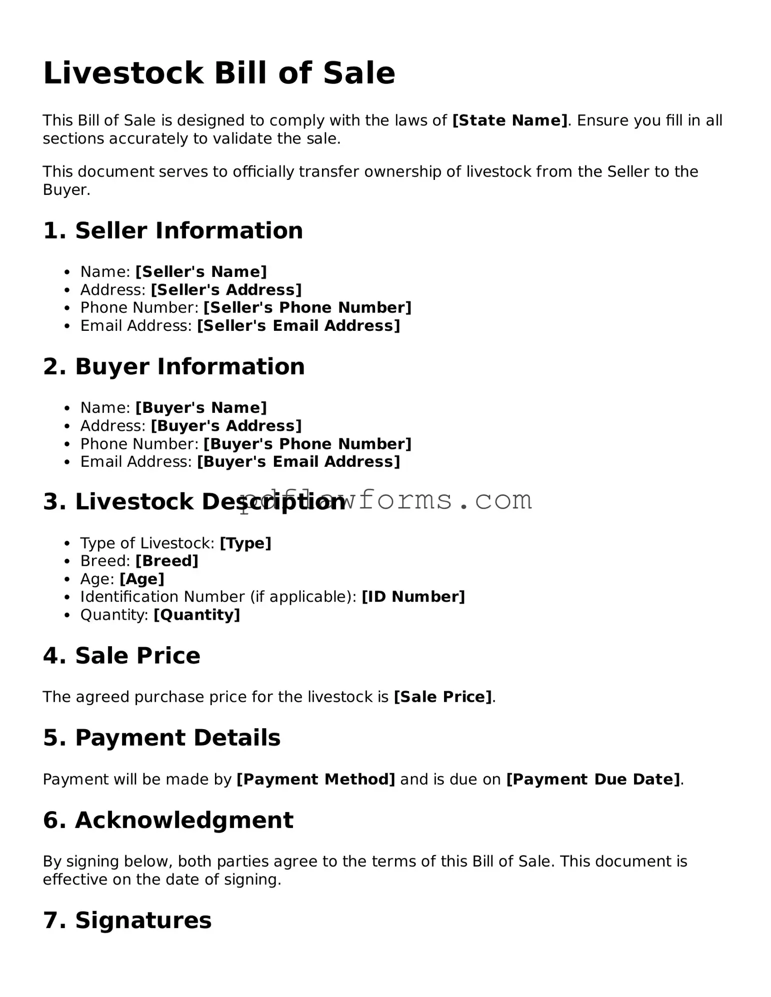 Official Livestock Bill of Sale Form