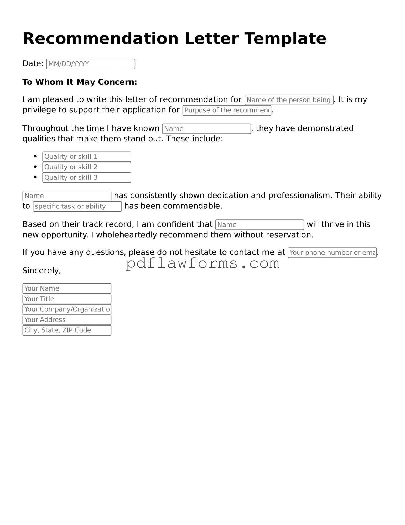 Official Recommendation Letter Form