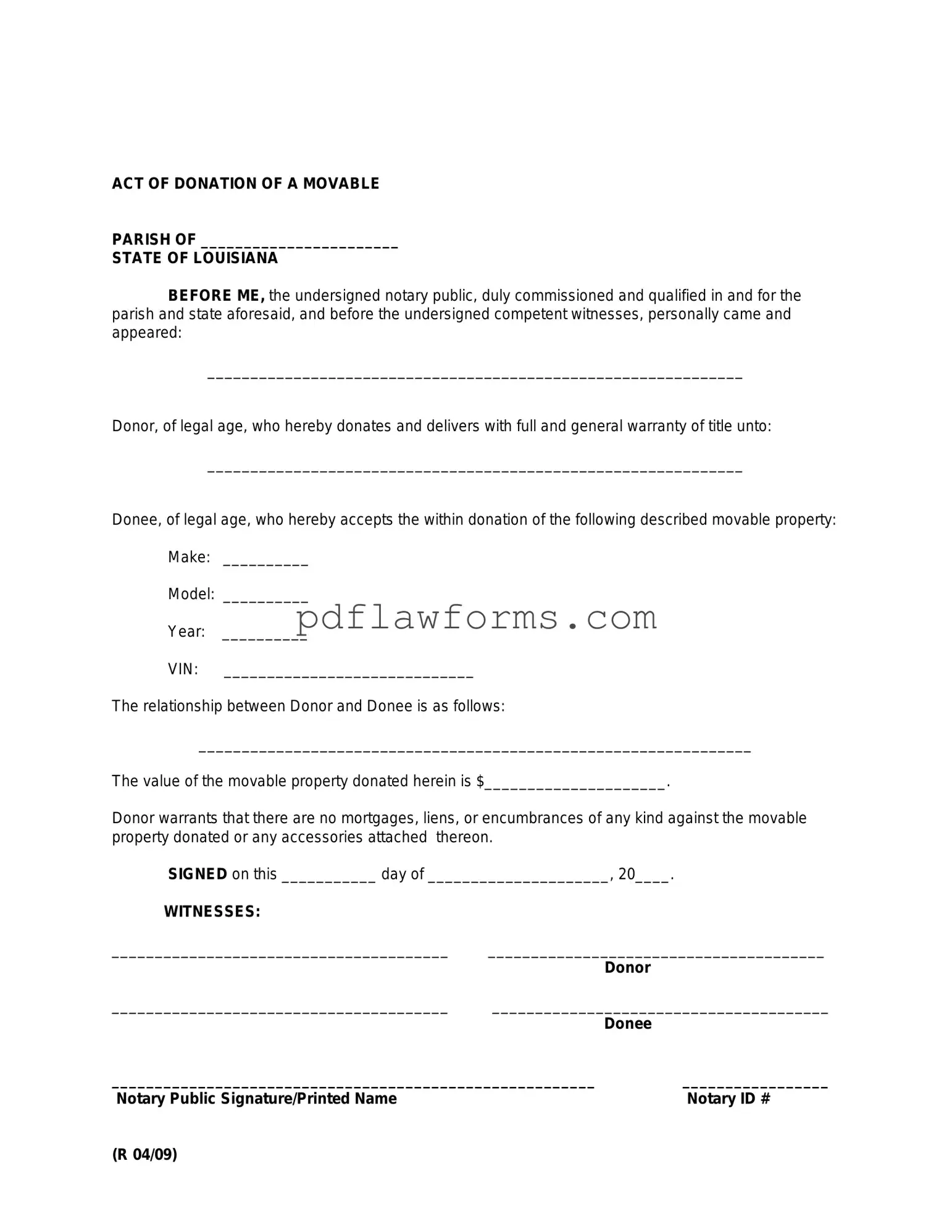Fill Your Louisiana act of donation Template