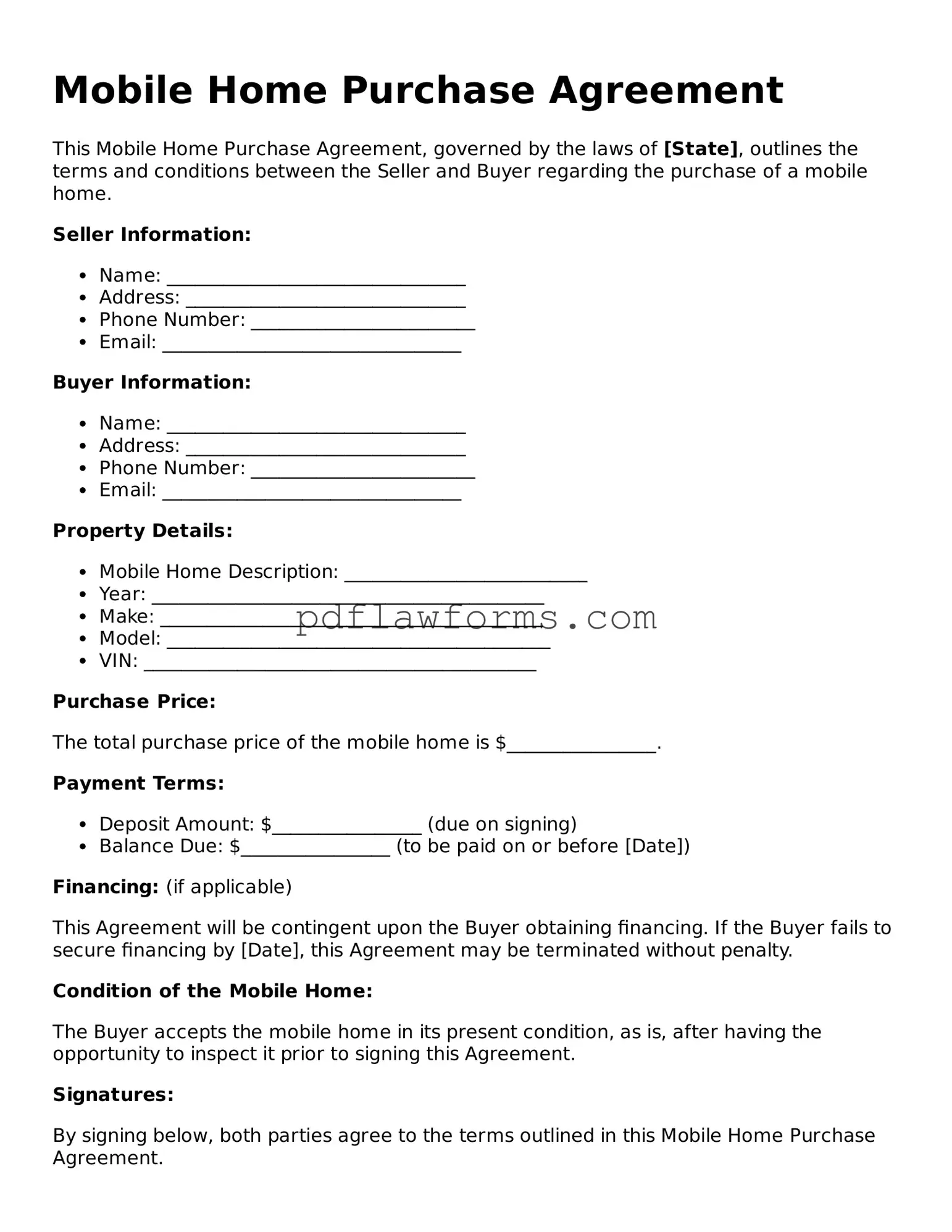 Official Mobile Home Purchase Agreement Form