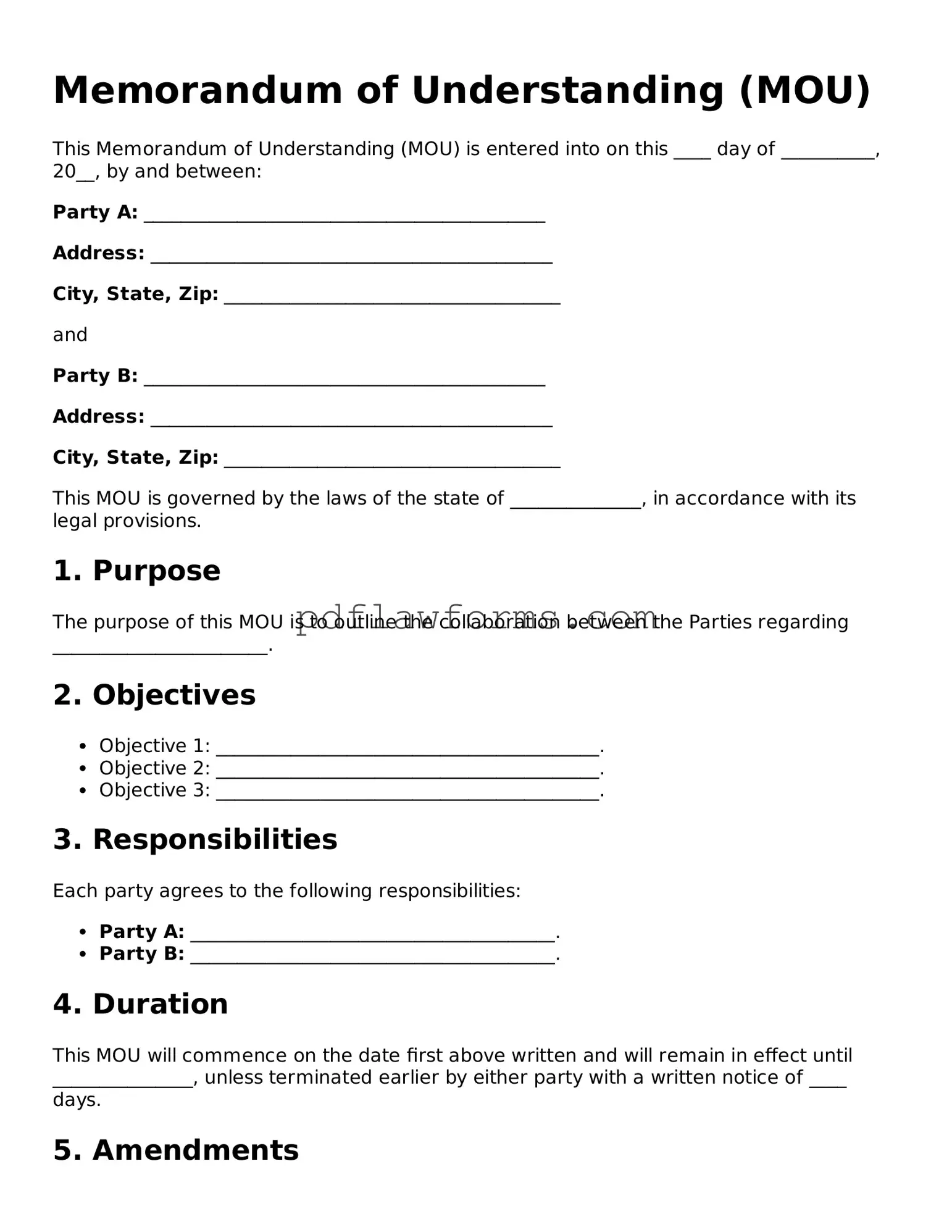 Official Memorandum of Understanding Form