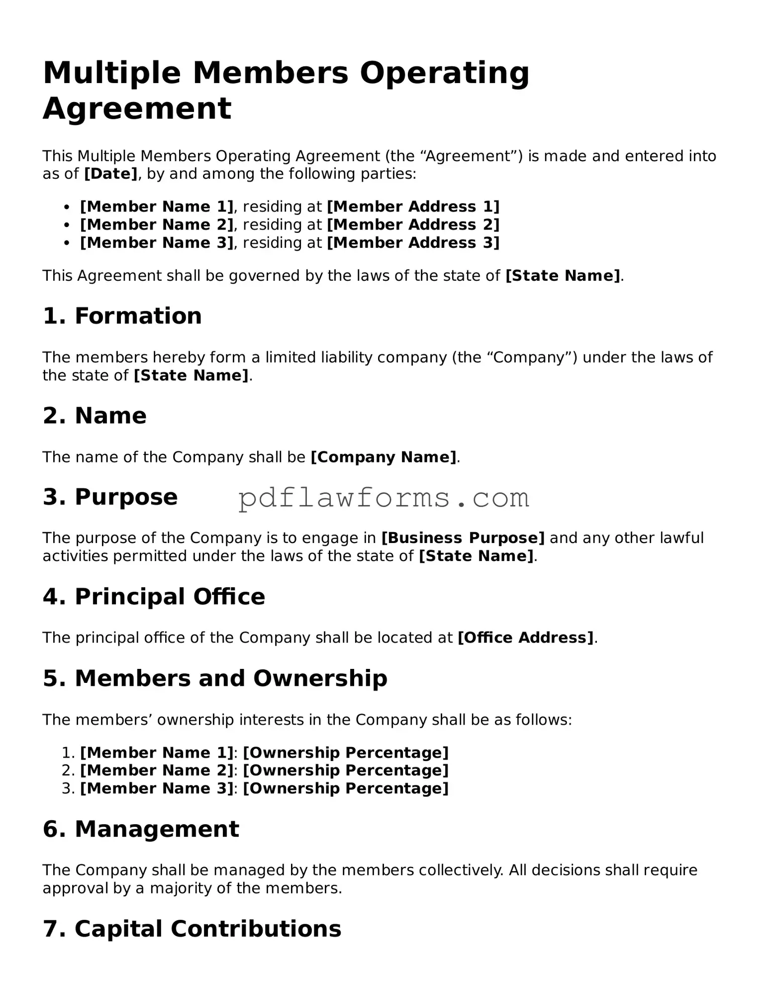 Official Multiple Members Operating Agreement Form