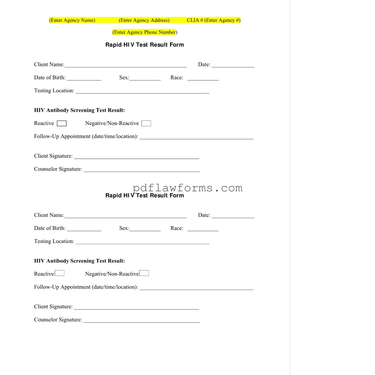 Fill Your Negative Hiv Test Template