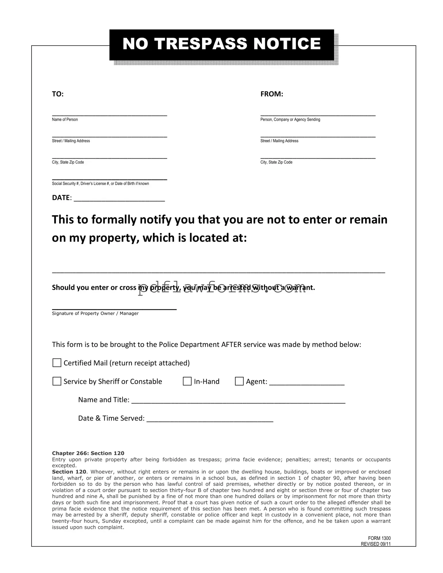 Fill Your No Trespassing Letter Template