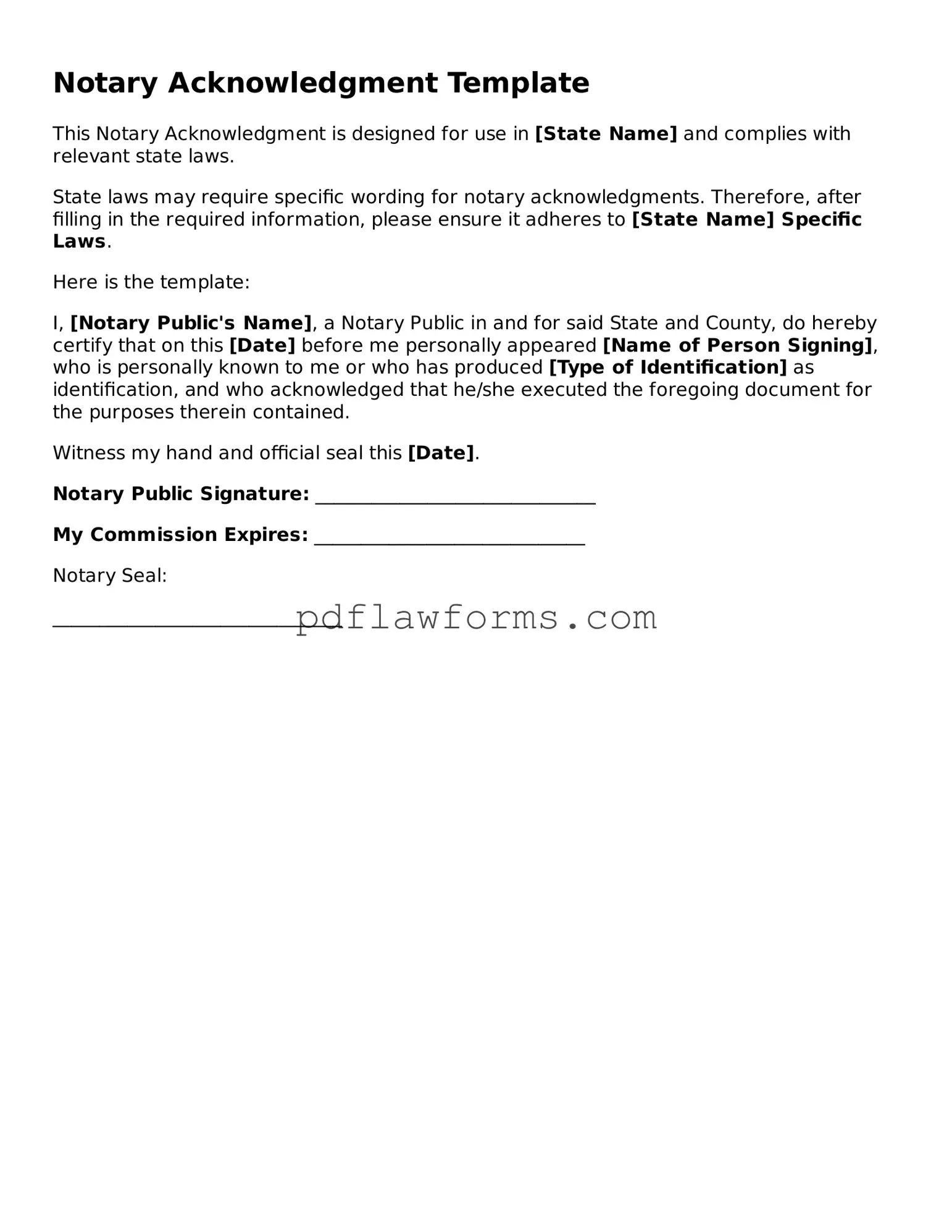 Official Notary Acknowledgement Form