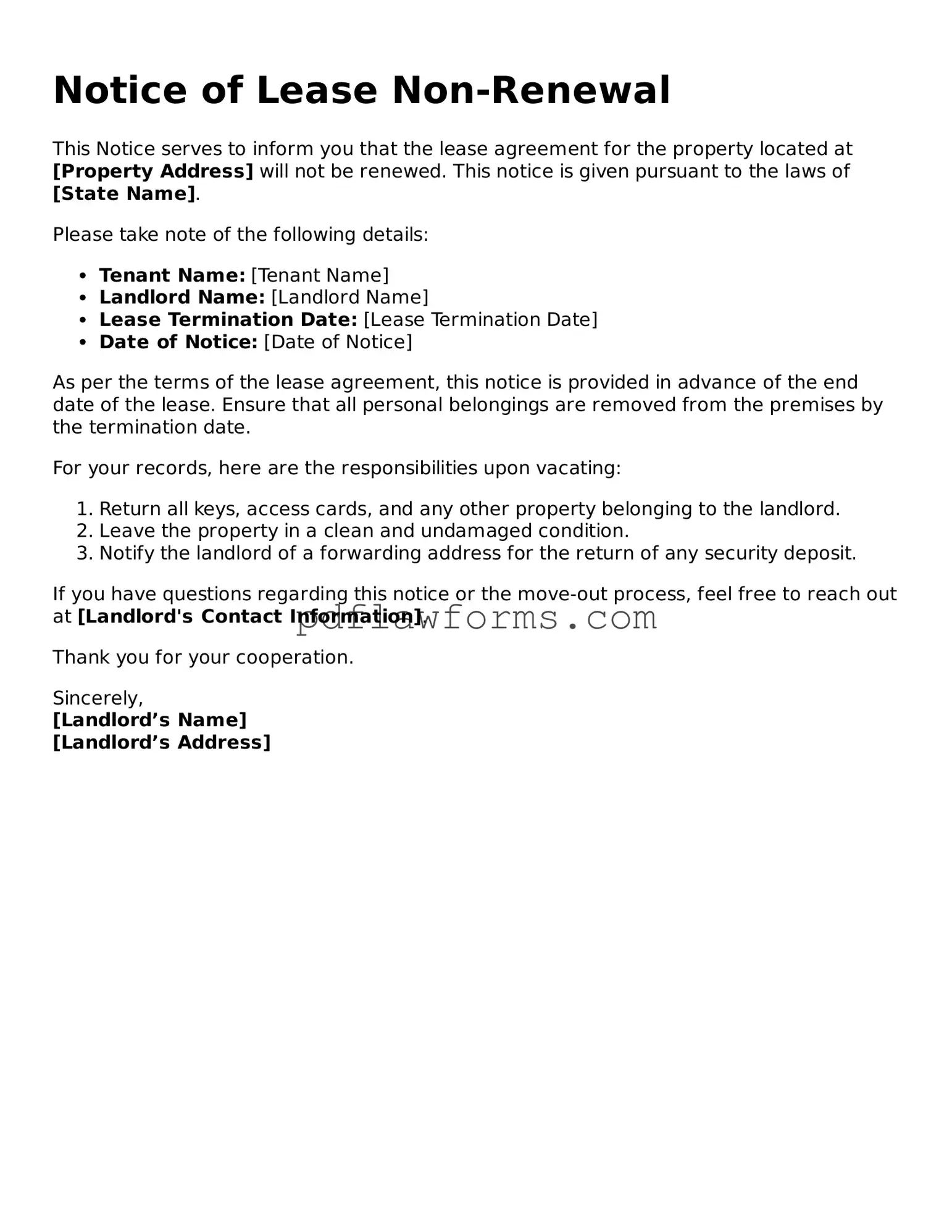 Official Notice of Lease Non-Renewal Form