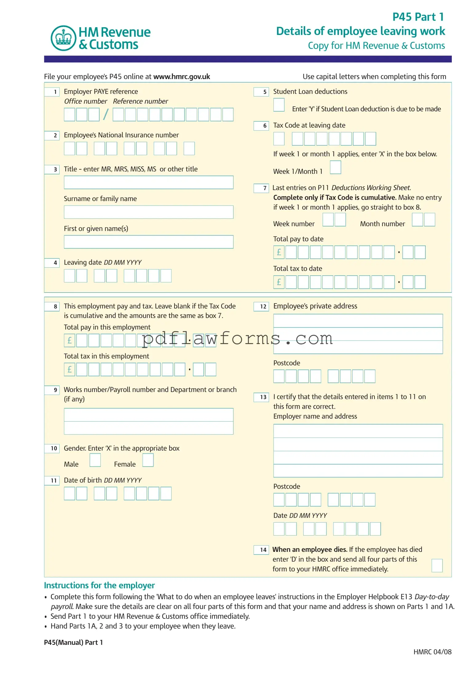 Fill Your P 45 It Template