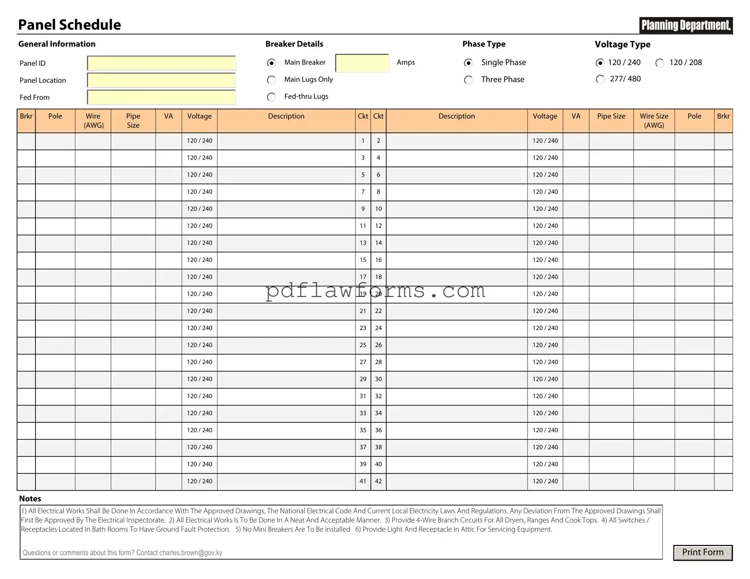 Fill Your Electrical Panel Schedule Template