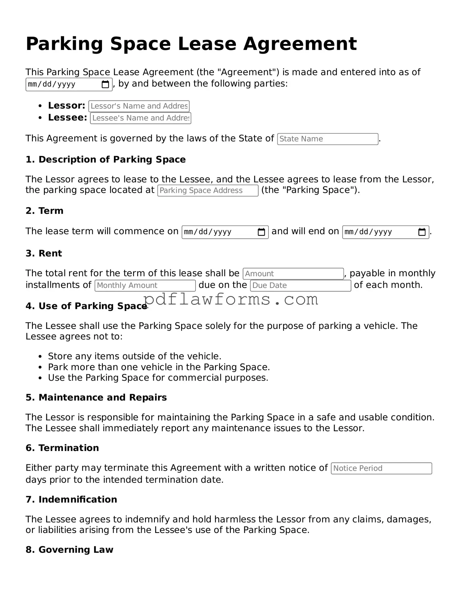 Official Parking Space Lease Agreement Form