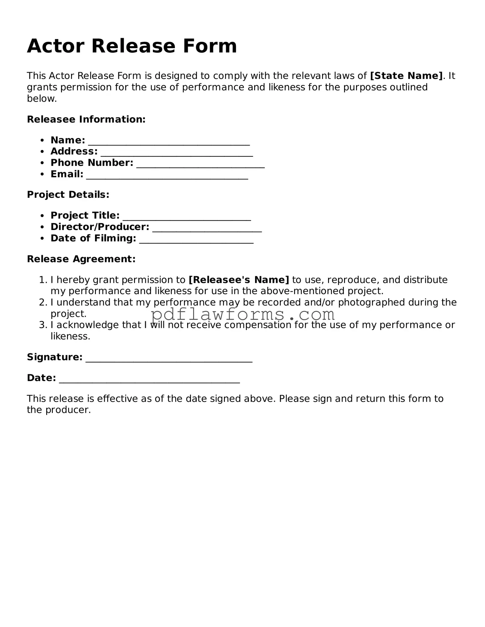 Official Actor Release Form
