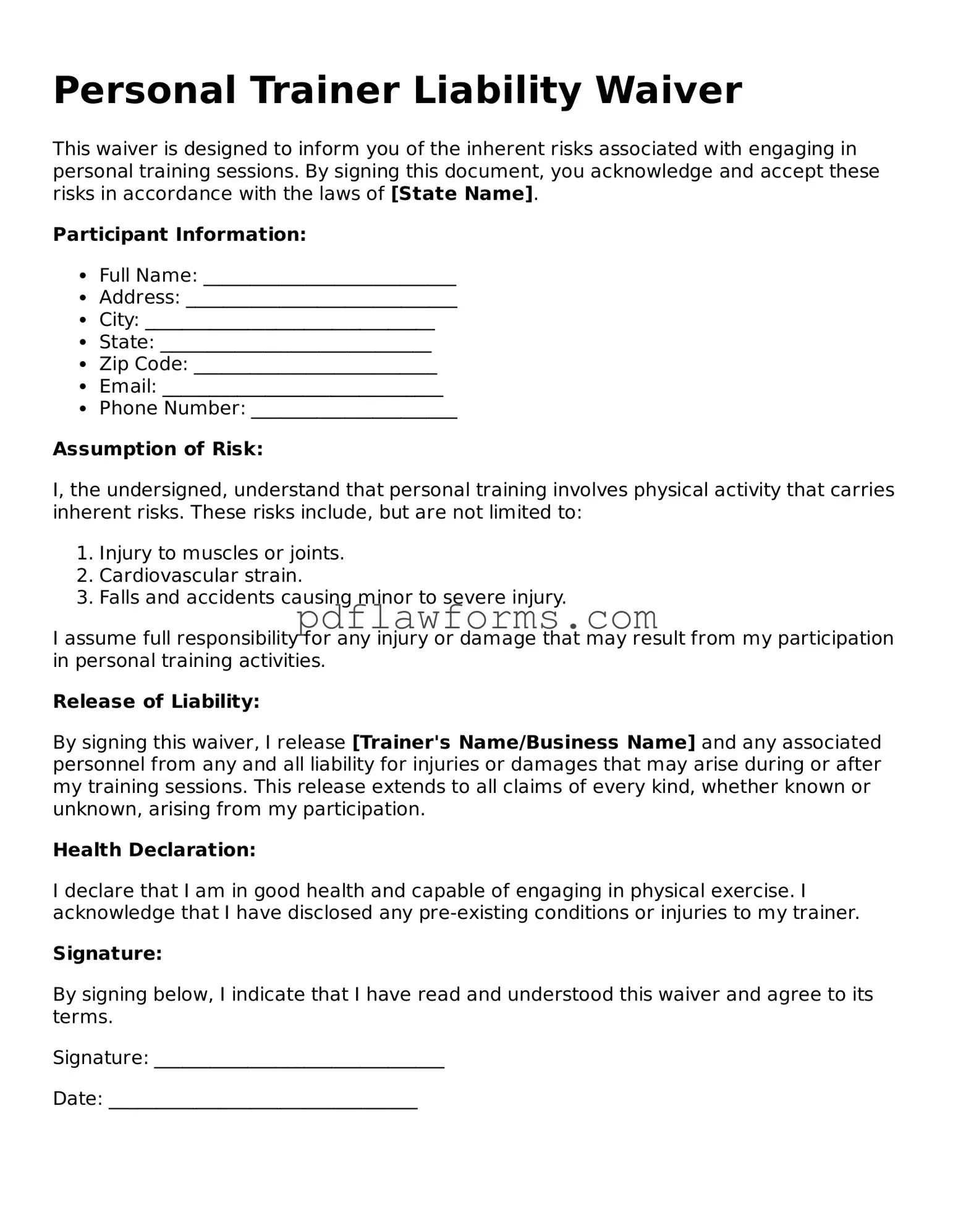 Official Personal Trainer Liability Waiver Form