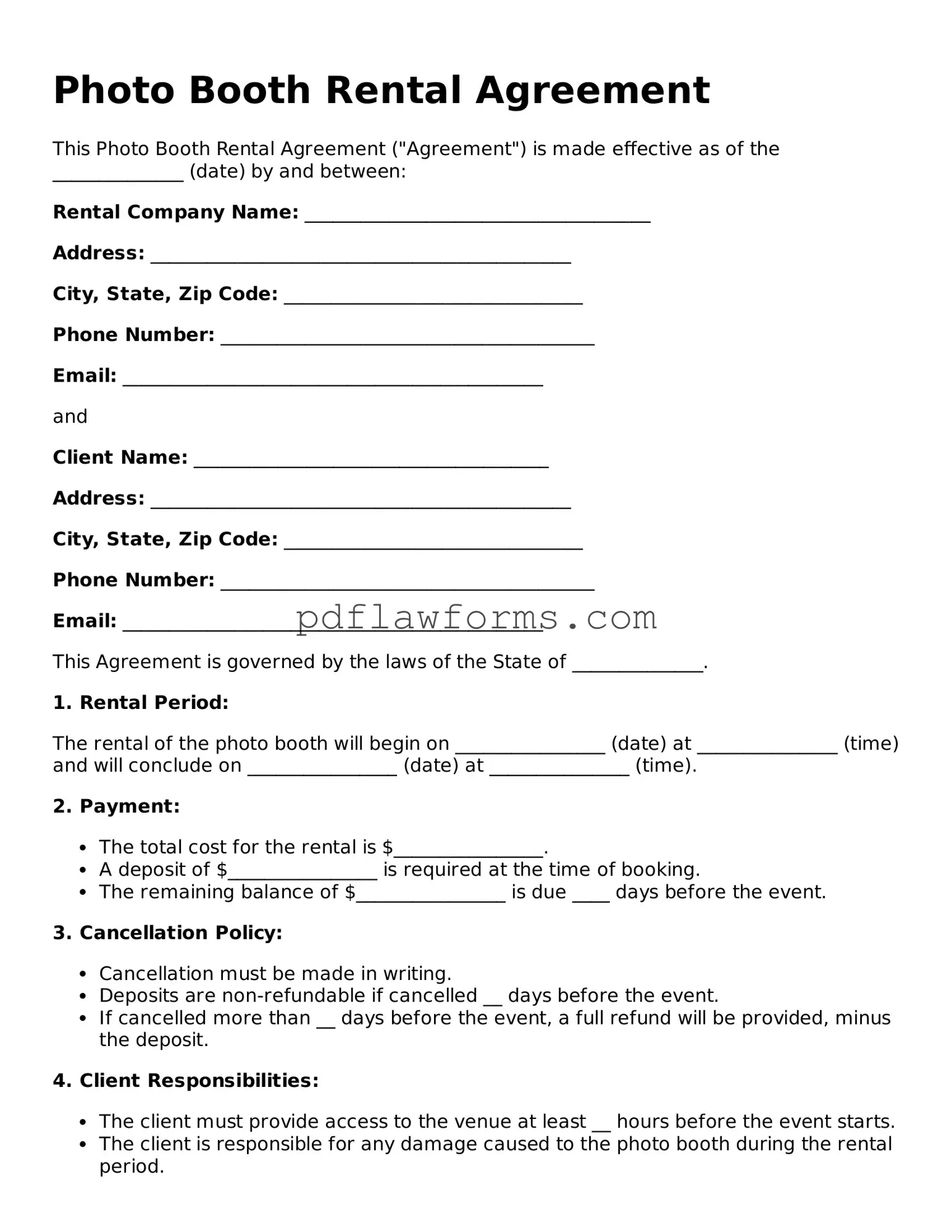 Official Photo Booth Rental Agreement Form
