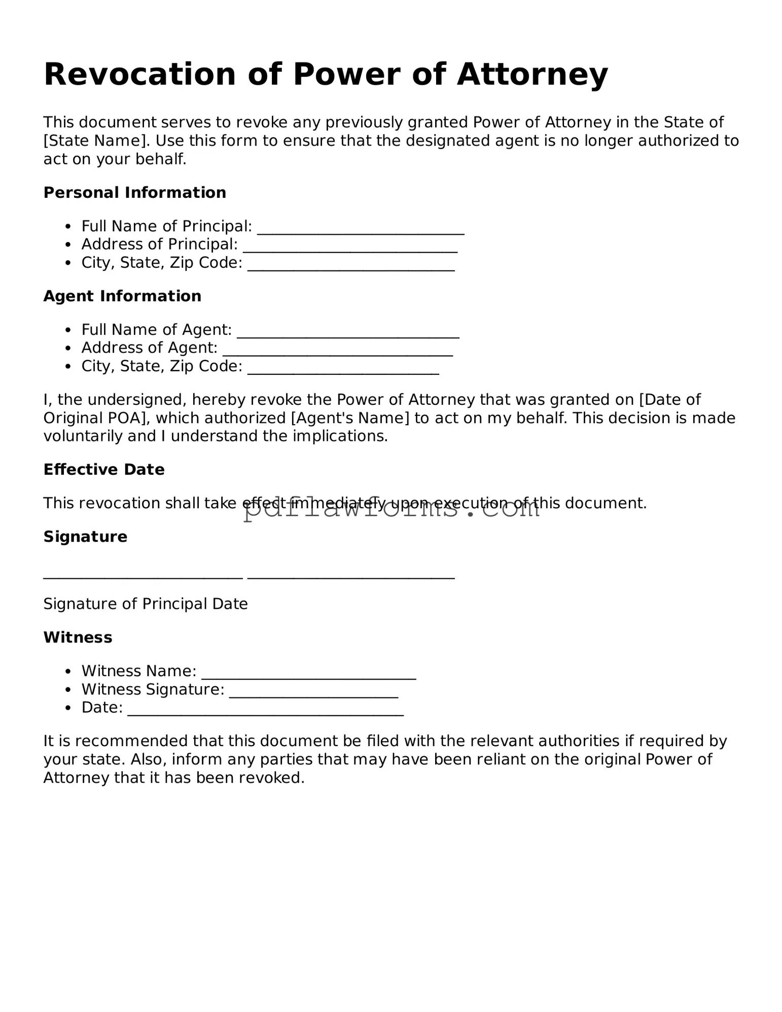 Official Revocation of Power of Attorney Form