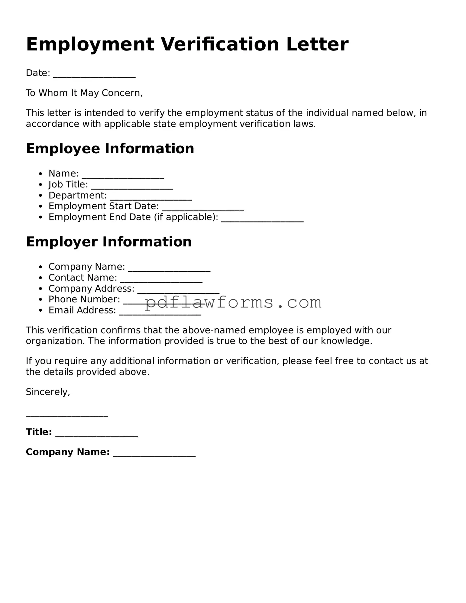Official Employment Verification Form