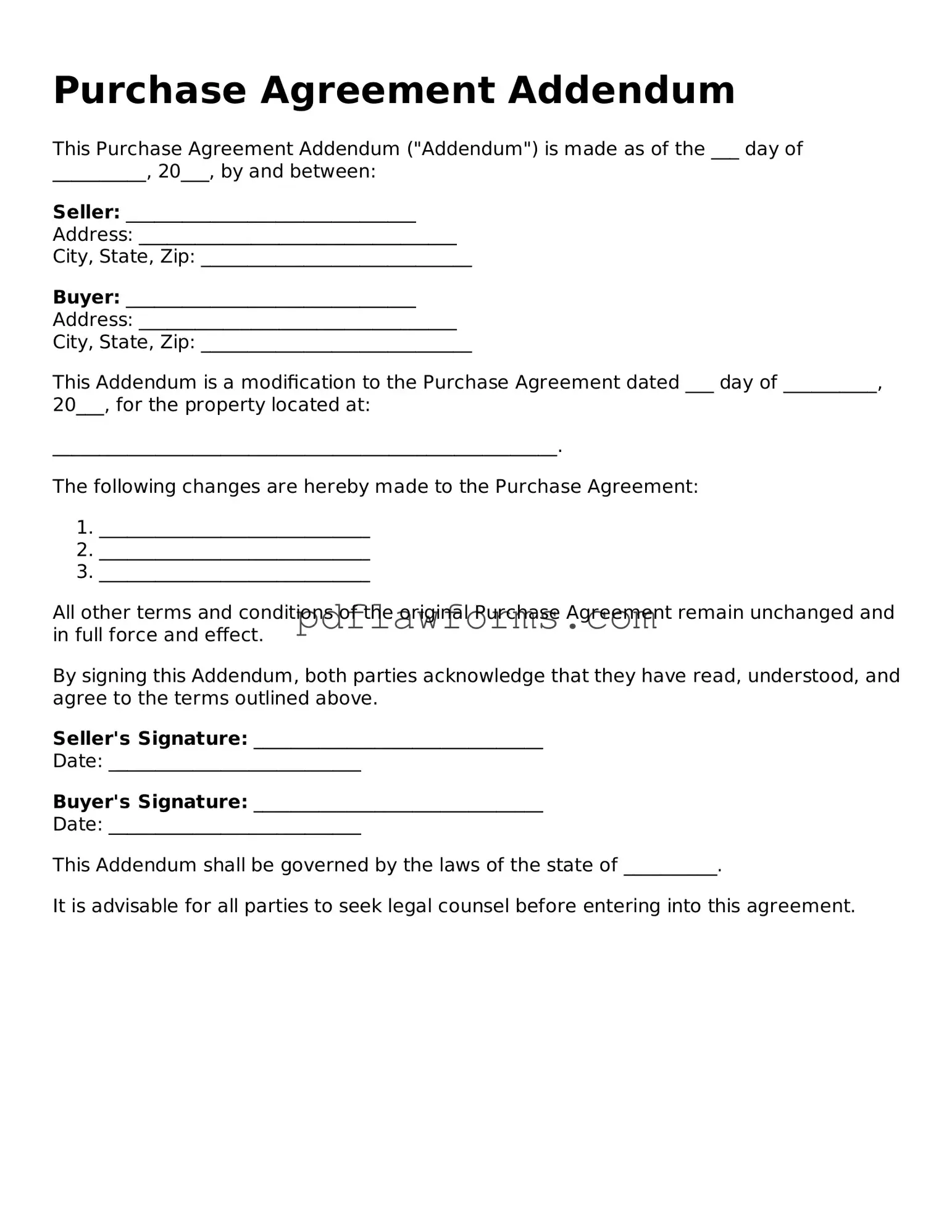 Official Purchase Agreement Addendum Form
