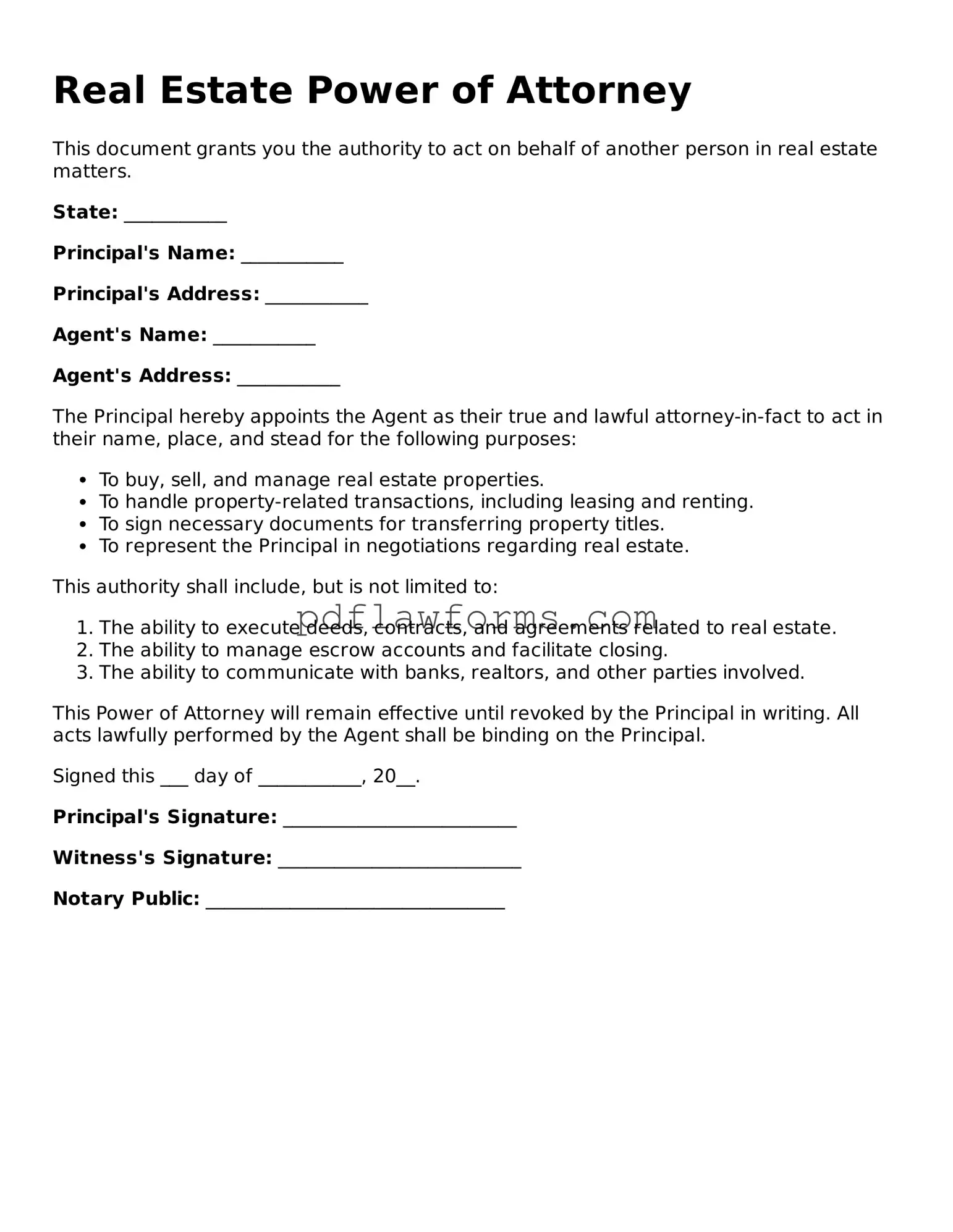 Official Real Estate Power of Attorney Form