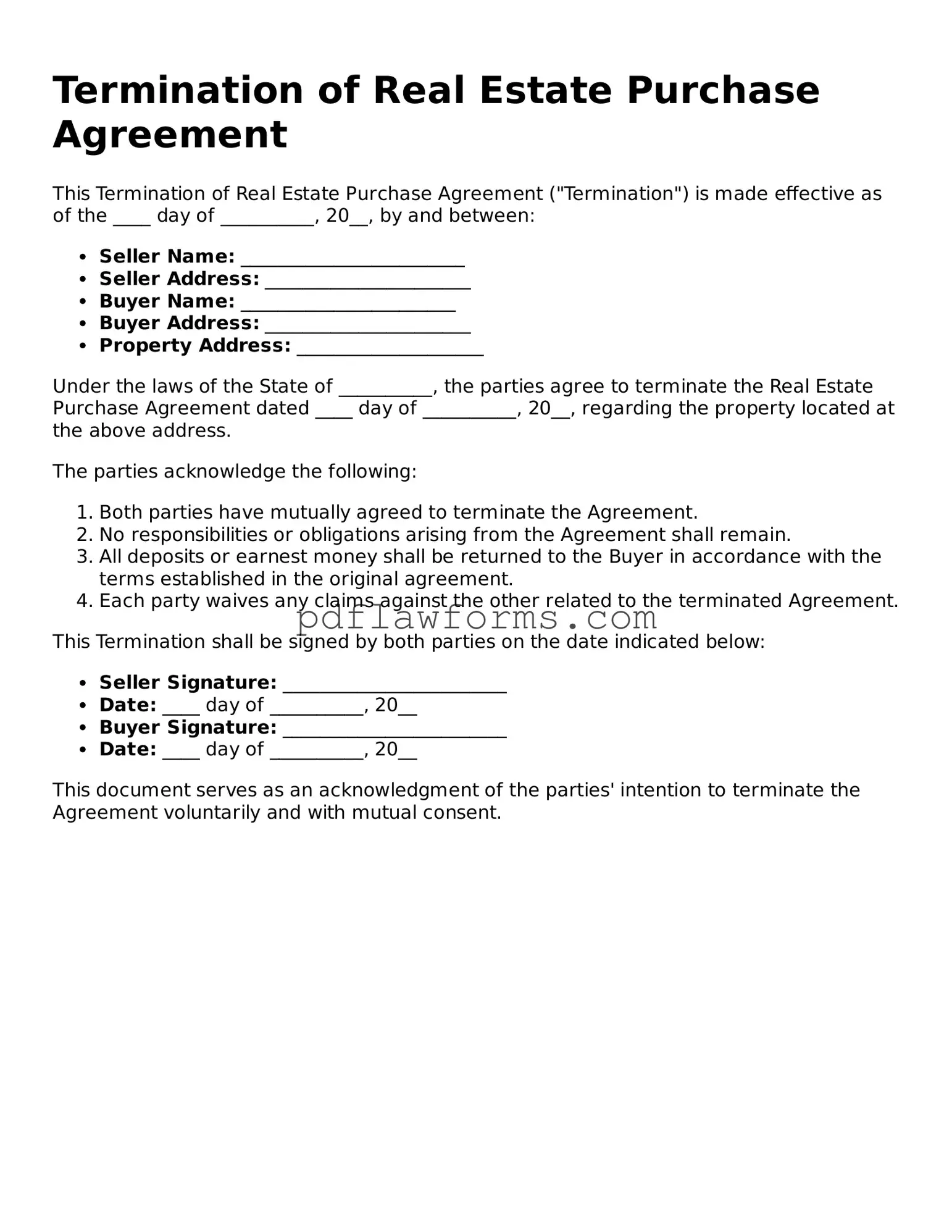 Official Termination of Real Estate Purchase Agreement Form