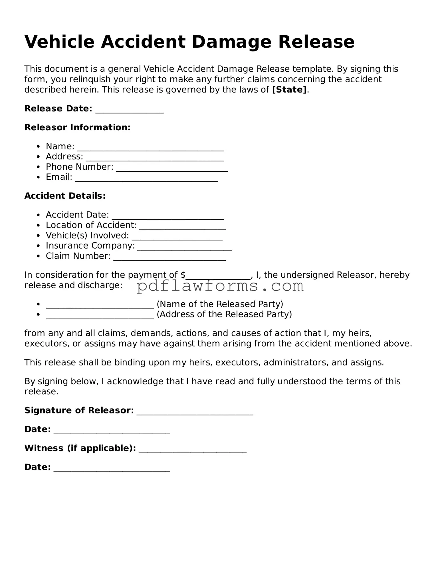 Official Vehicle Accident Damage Release Form
