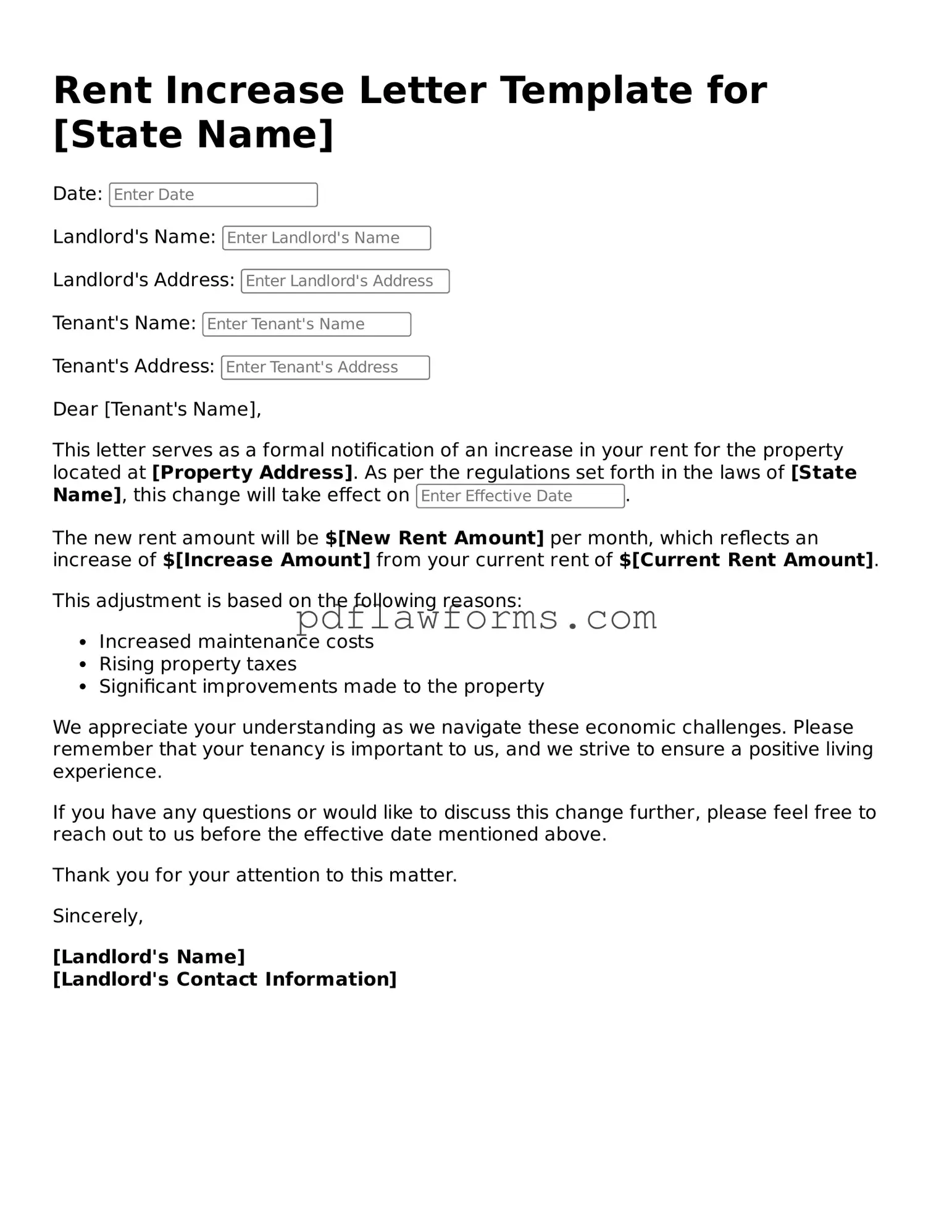 Official Rent Increase Letter Form