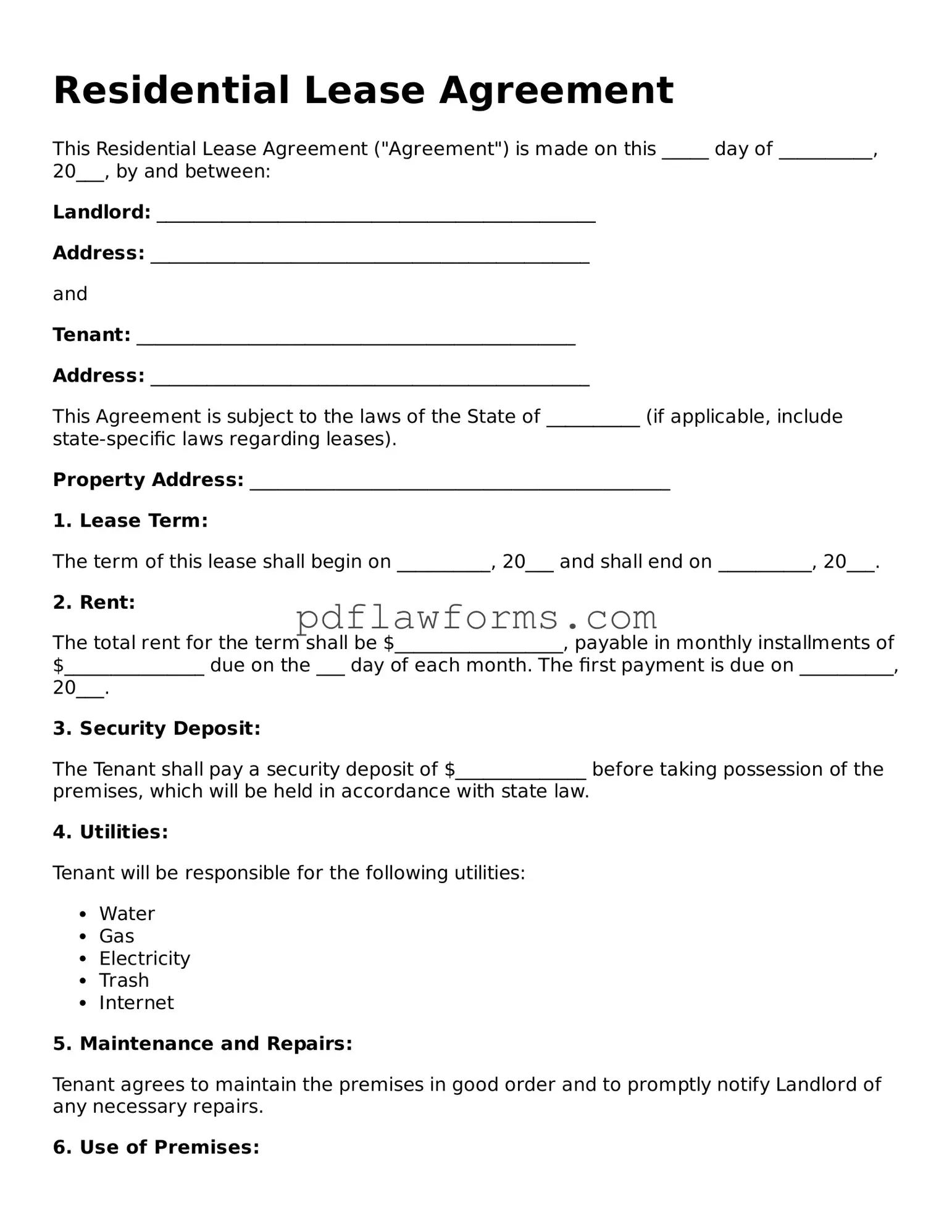Official Lease Agreement Form