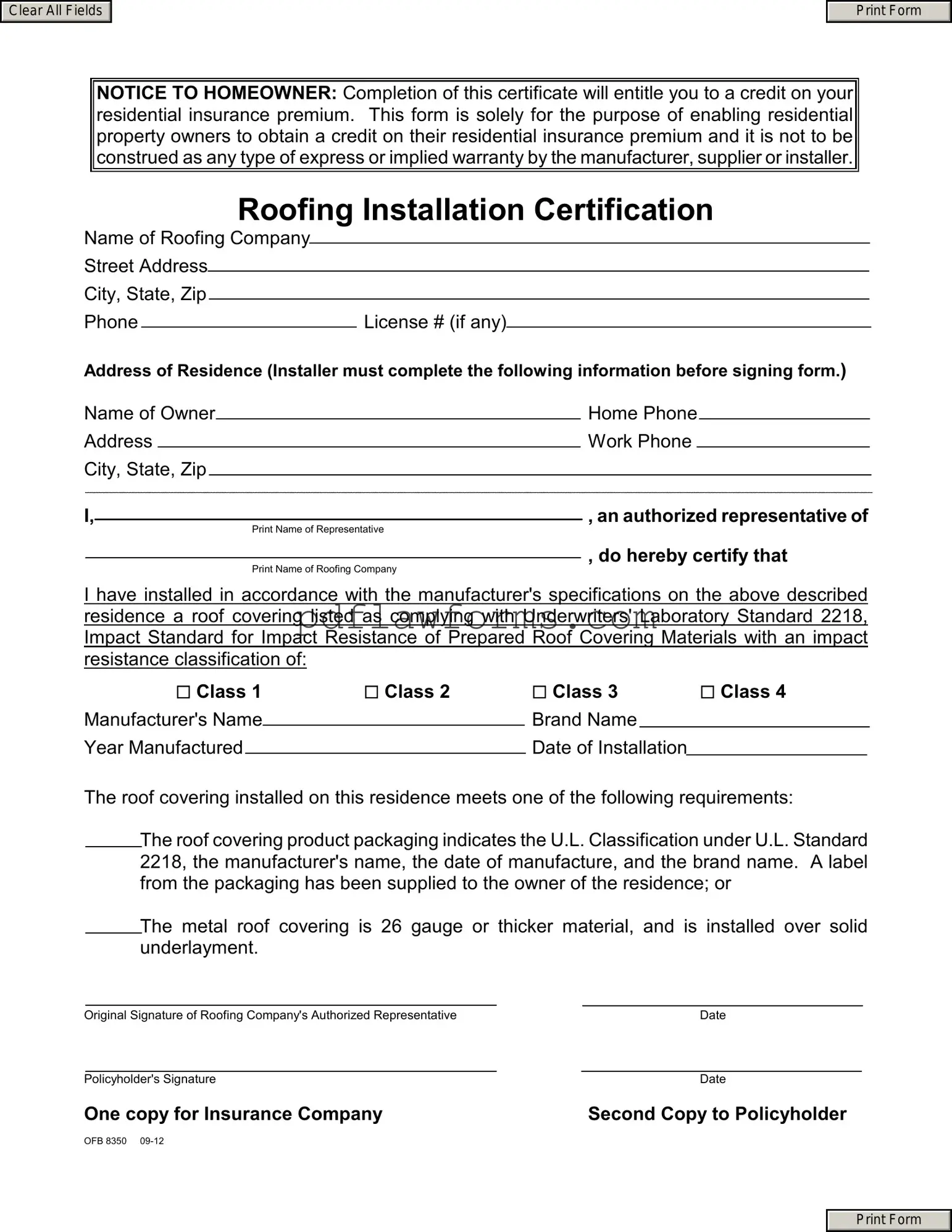 Fill Your Roofing Certificate Template