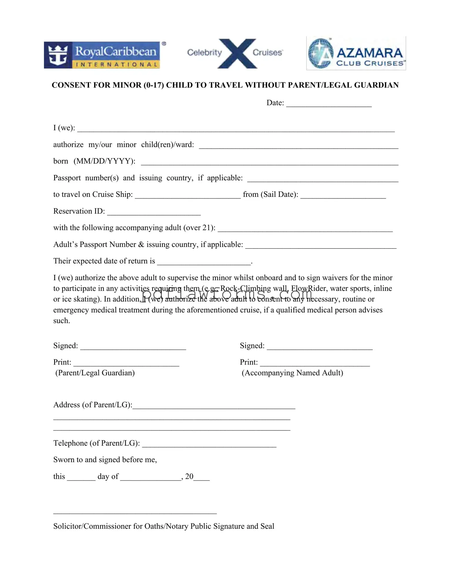 Fill Your Royal Caribbean Parental Consent Template